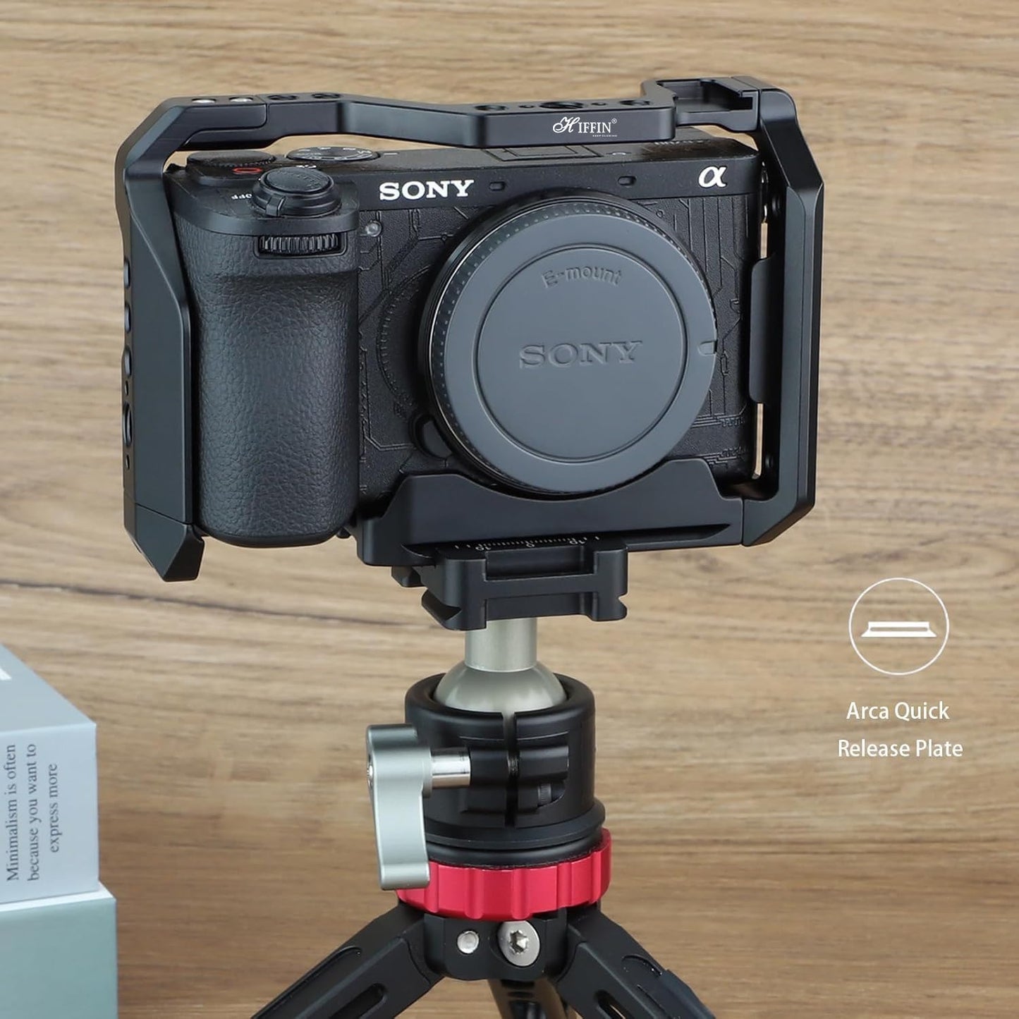 HIFFIN Metal Cage Compatible with Sony Alpha A6700, Precision Fit, Arca-Type Quick Release Base, 1/4" & 3/8" Screw Mounts, Cold Shoe for Microphone, Monitor & Light Expansion