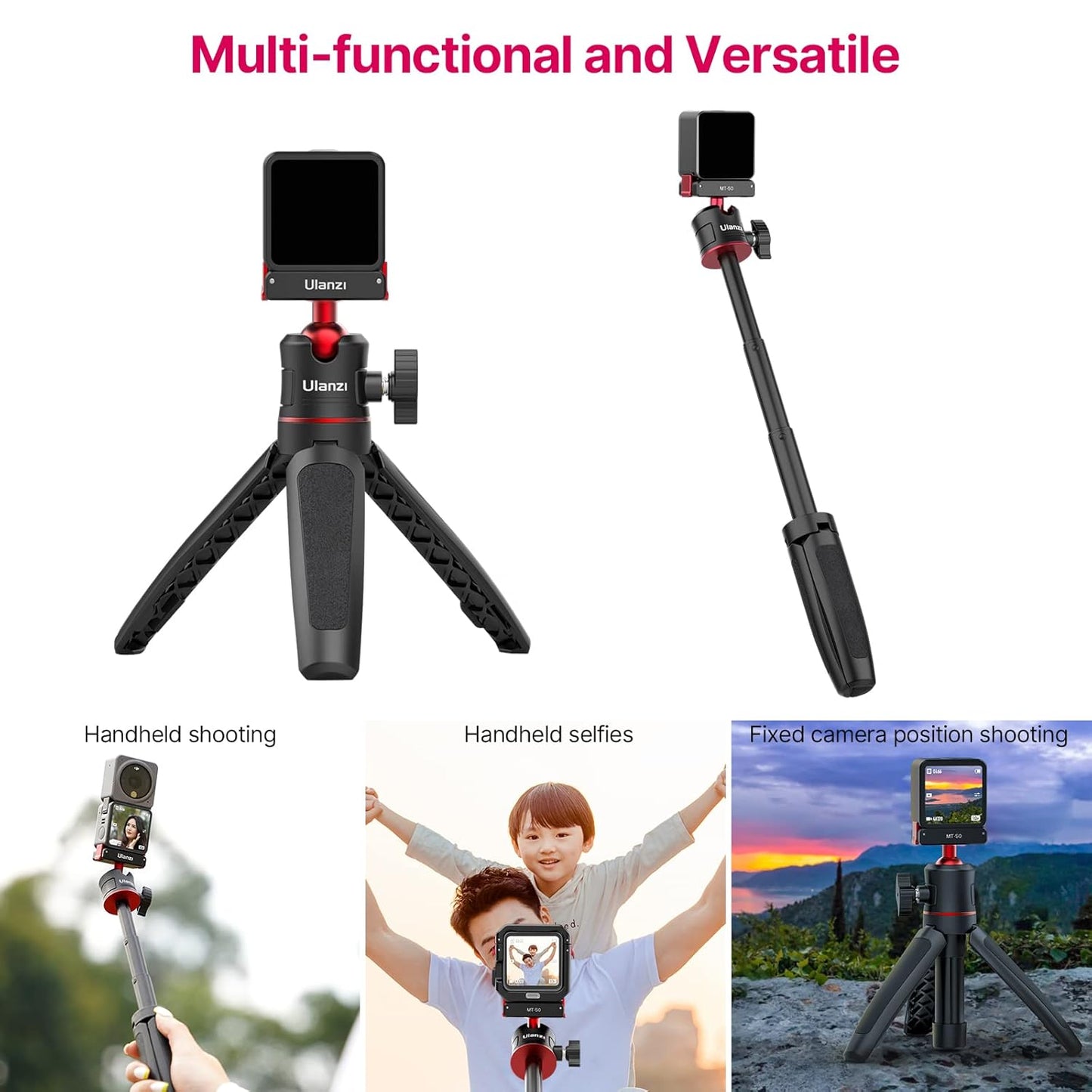 Mini Tripod for DJI Action 2 - MT-50 Small Tripod Magnetic Quick Release 3 Adjustment Extendable Handle Vlog Accessory Tripod Grip for DJI Action 2