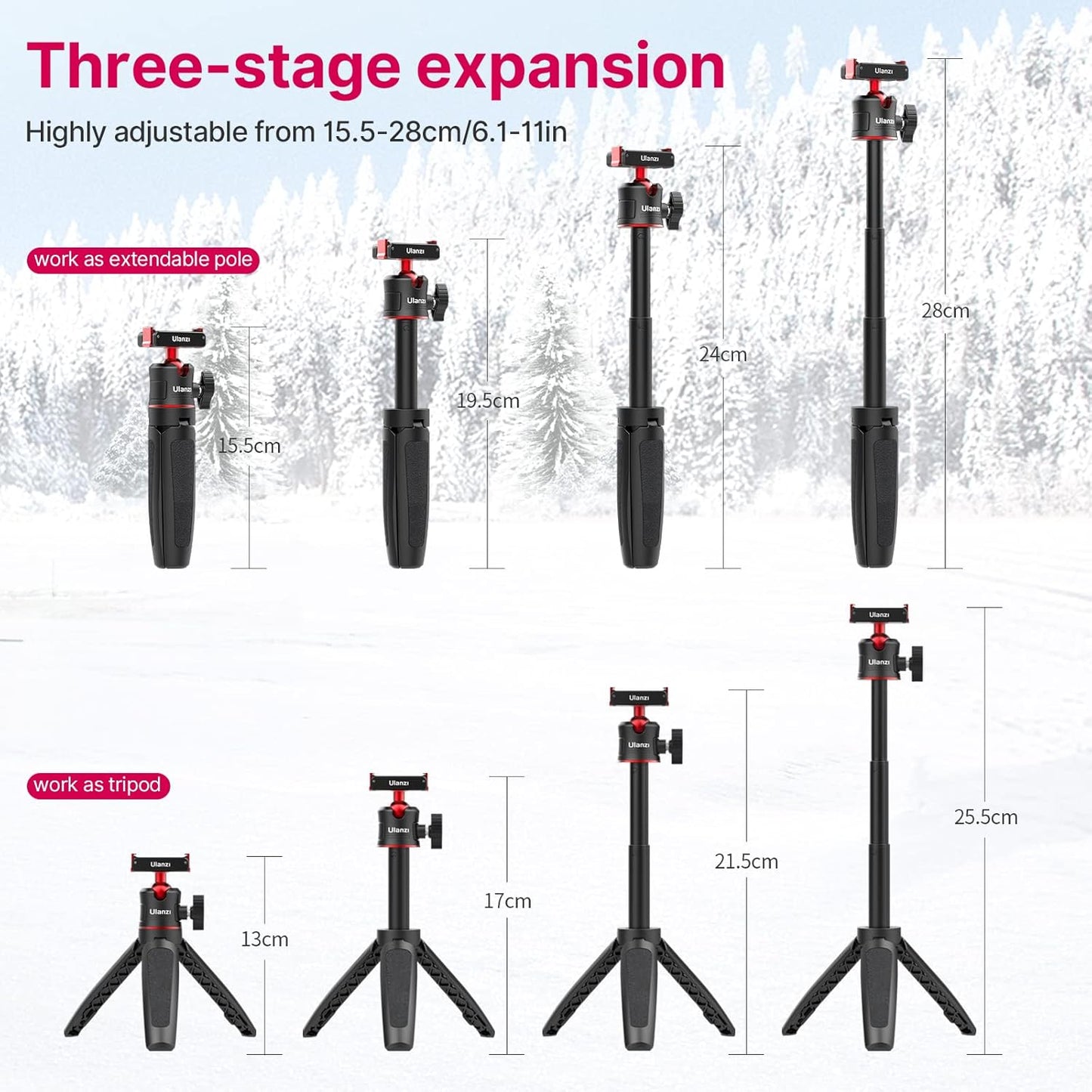 Mini Tripod for DJI Action 2 - MT-50 Small Tripod Magnetic Quick Release 3 Adjustment Extendable Handle Vlog Accessory Tripod Grip for DJI Action 2