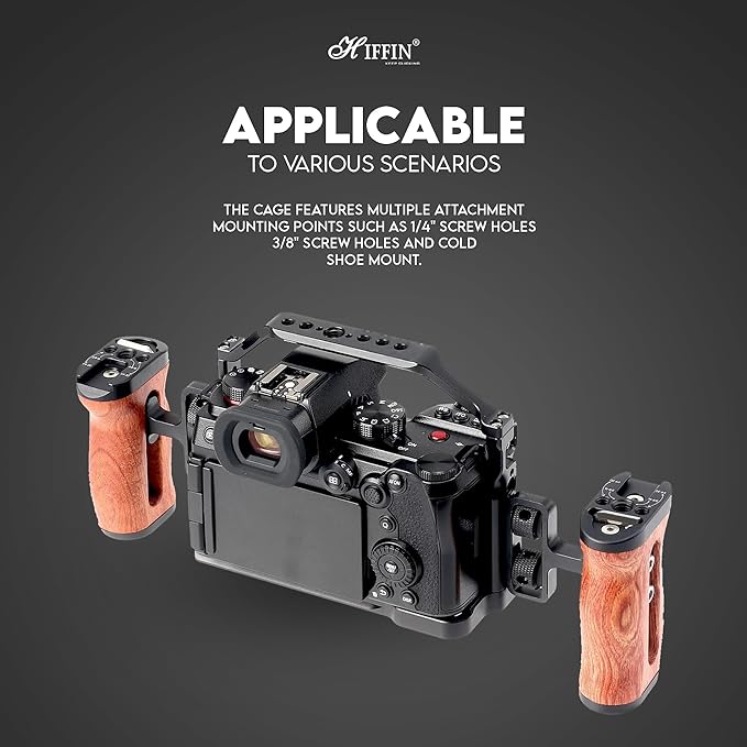 HIFFIN S5II Hersmay Aluminium Camera Cage for LUMIX S5 II / S5 IIX Mirrorless Camera, Built-in Cold Shoe & NATO Rail, Quick Release Plate for Arca Swiss