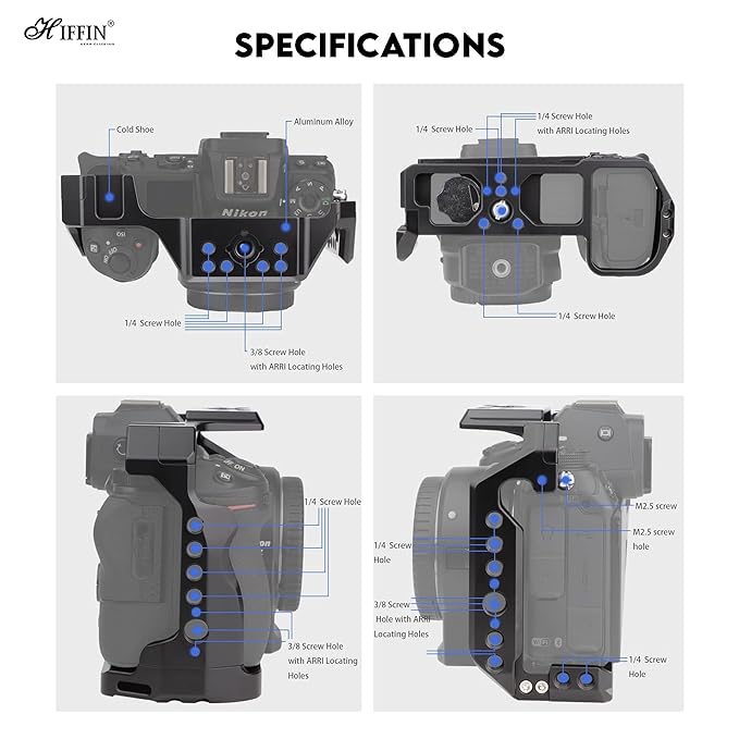HIFFIN Upgrade Metal Cage for Nikon Z6II Z7II Z6 Z7 Z6ii Z7II Mirrorless, Extension Mount Microphone Fill Light Bracket Filming Accessories, with Cold Shoe