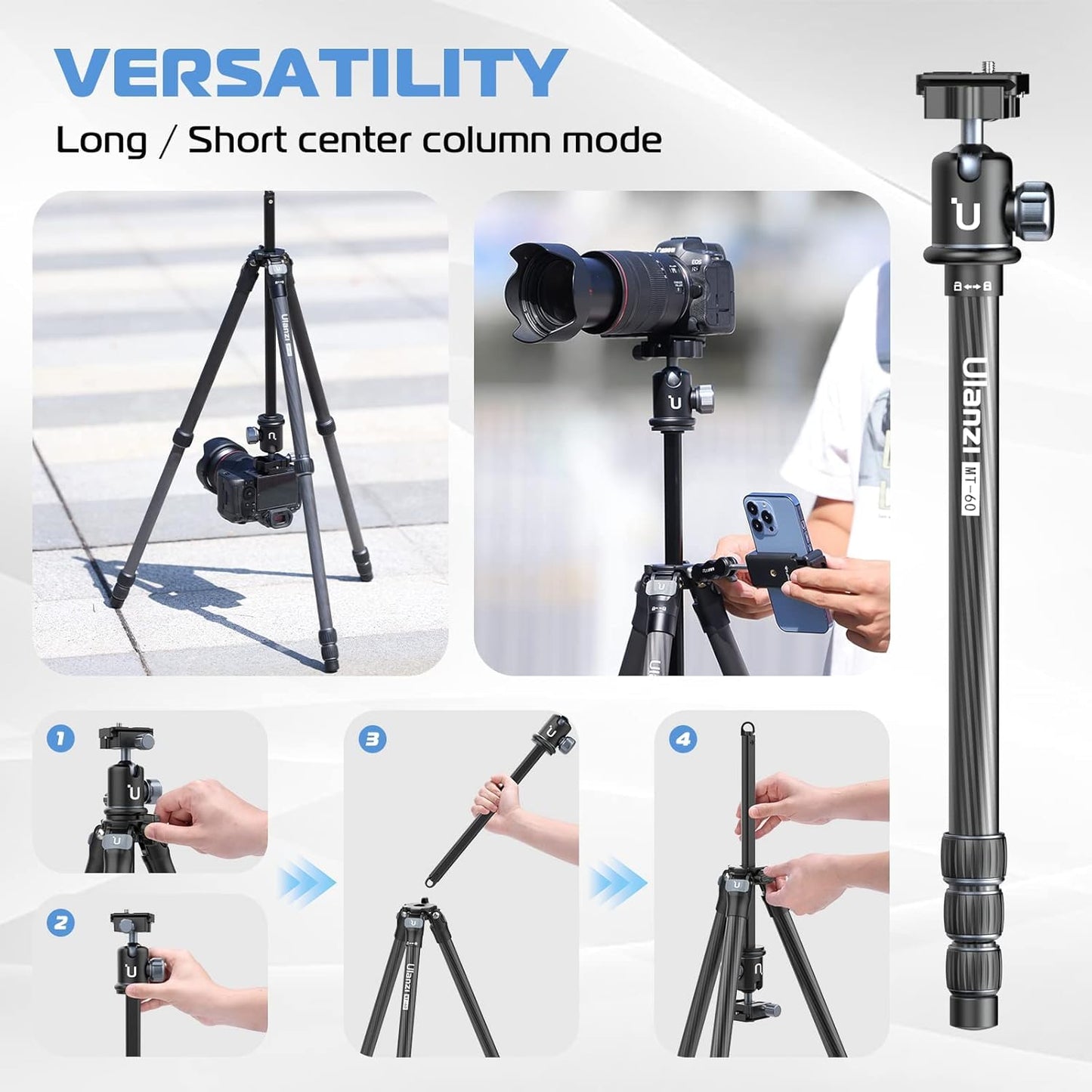 Ulanzi MT-60 Carbon Fiber Portable Travel Tripod