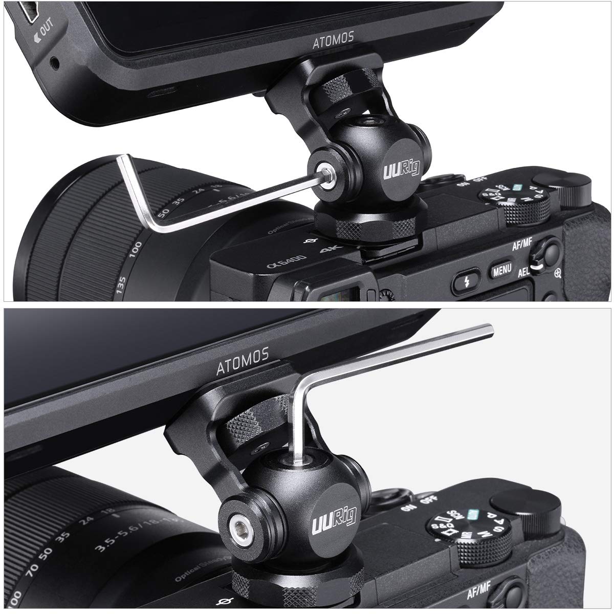 UURig R015 Ballhead Adjustable Angle Camera Monitor Mount Bracket, 1/4" Screw Tripod Mounting Head Arri Locating Applicable, Video Shooting Photography Accessories