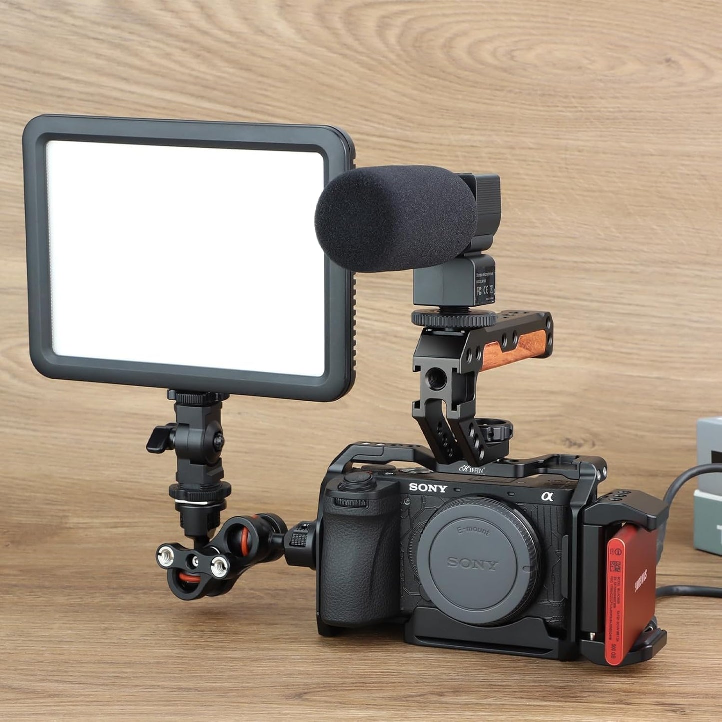 HIFFIN Metal Cage Compatible with Sony Alpha A6700, Precision Fit, Arca-Type Quick Release Base, 1/4" & 3/8" Screw Mounts, Cold Shoe for Microphone, Monitor & Light Expansion