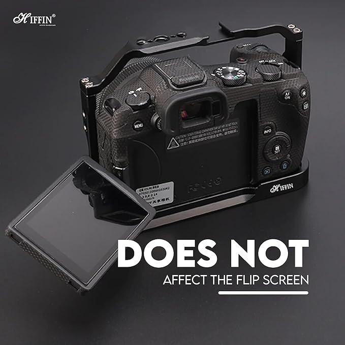 HIFFIN Upgraded Metal Cage for EOS R8 Built-in Quick Release Plate for Arca-Type with 1/4 Threaded Holes, 3/8" Locating Holes for ARRI, Included Cold Shoe