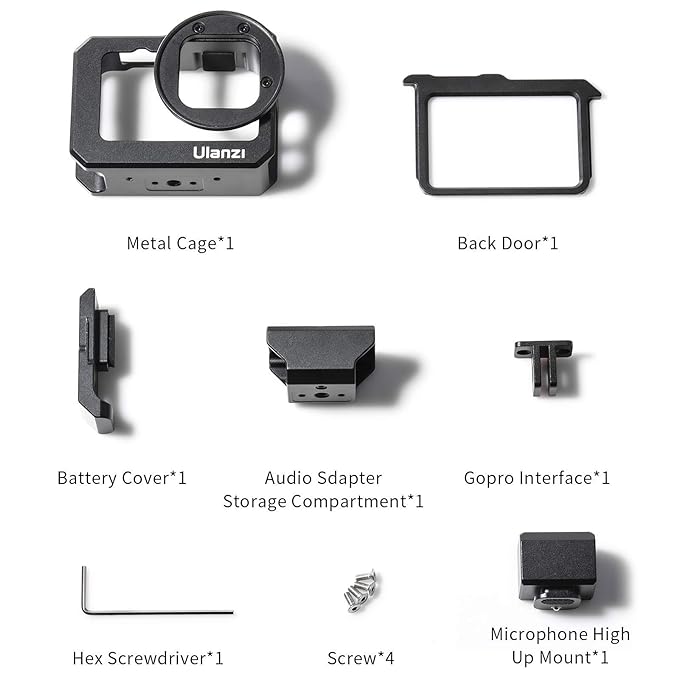 ULANZI Select G9-5 Aluminum Housing Cage for Gopro Hero 9 Black, 2 Cold Shoe Mount Mic Light Stand Storage Case for Gopro Microphone Adapter Vlog Accessory Compatible for Tripod Selfie Stick