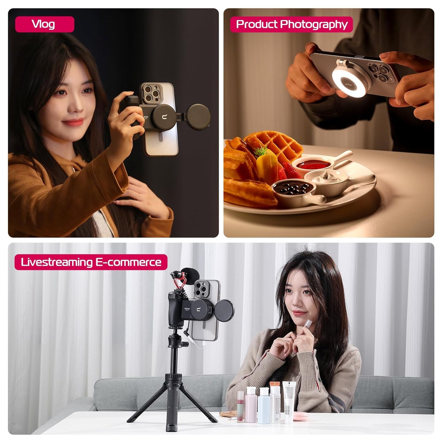 Ulanzi LM19 Magnetic LED Selfie Light with Magsafe, Sticky Ring for Phones