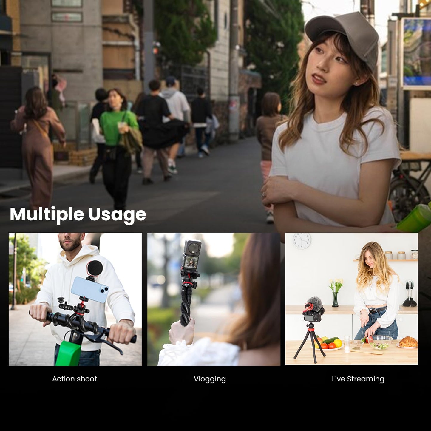 HTR-11 Mini Flexible Tripod with Phone Holder, Cold Shoe & 1/4 Screw