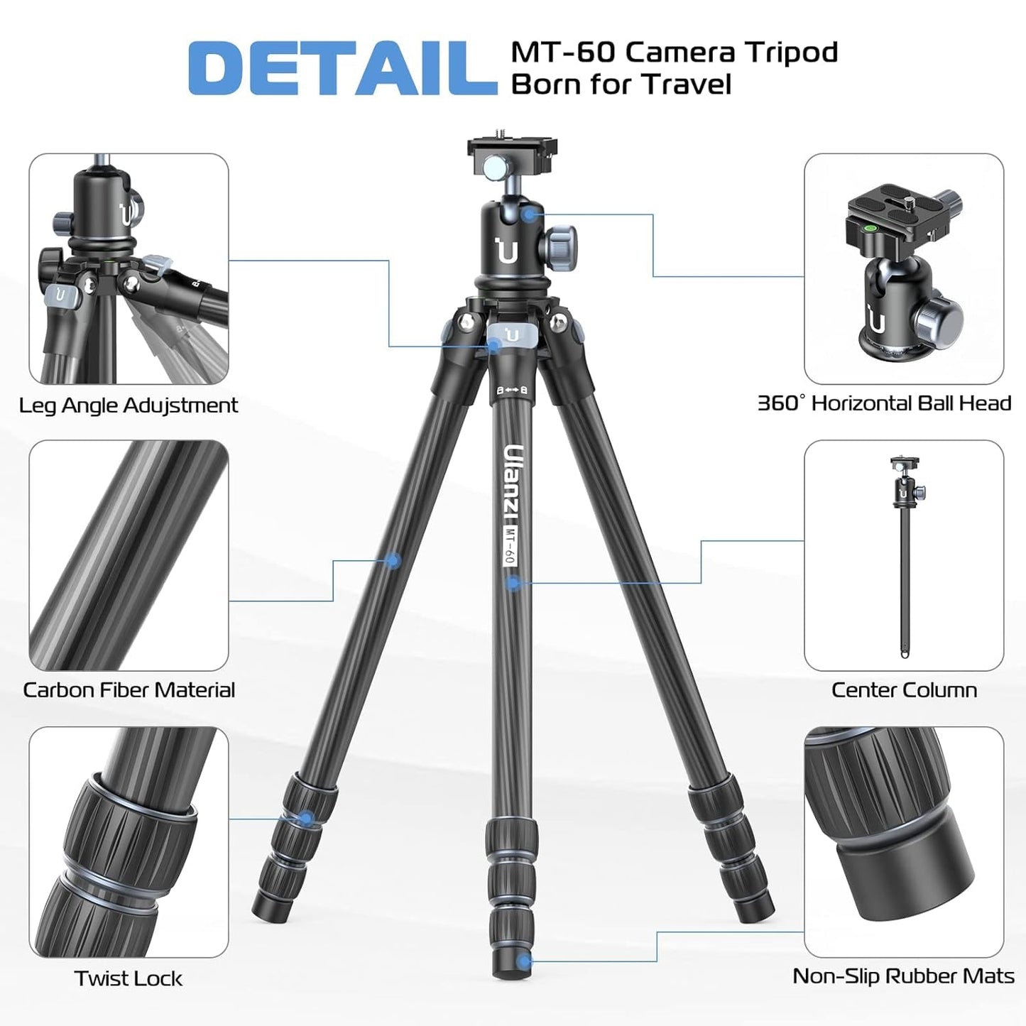Ulanzi MT-60 Carbon Fiber Portable Travel Tripod