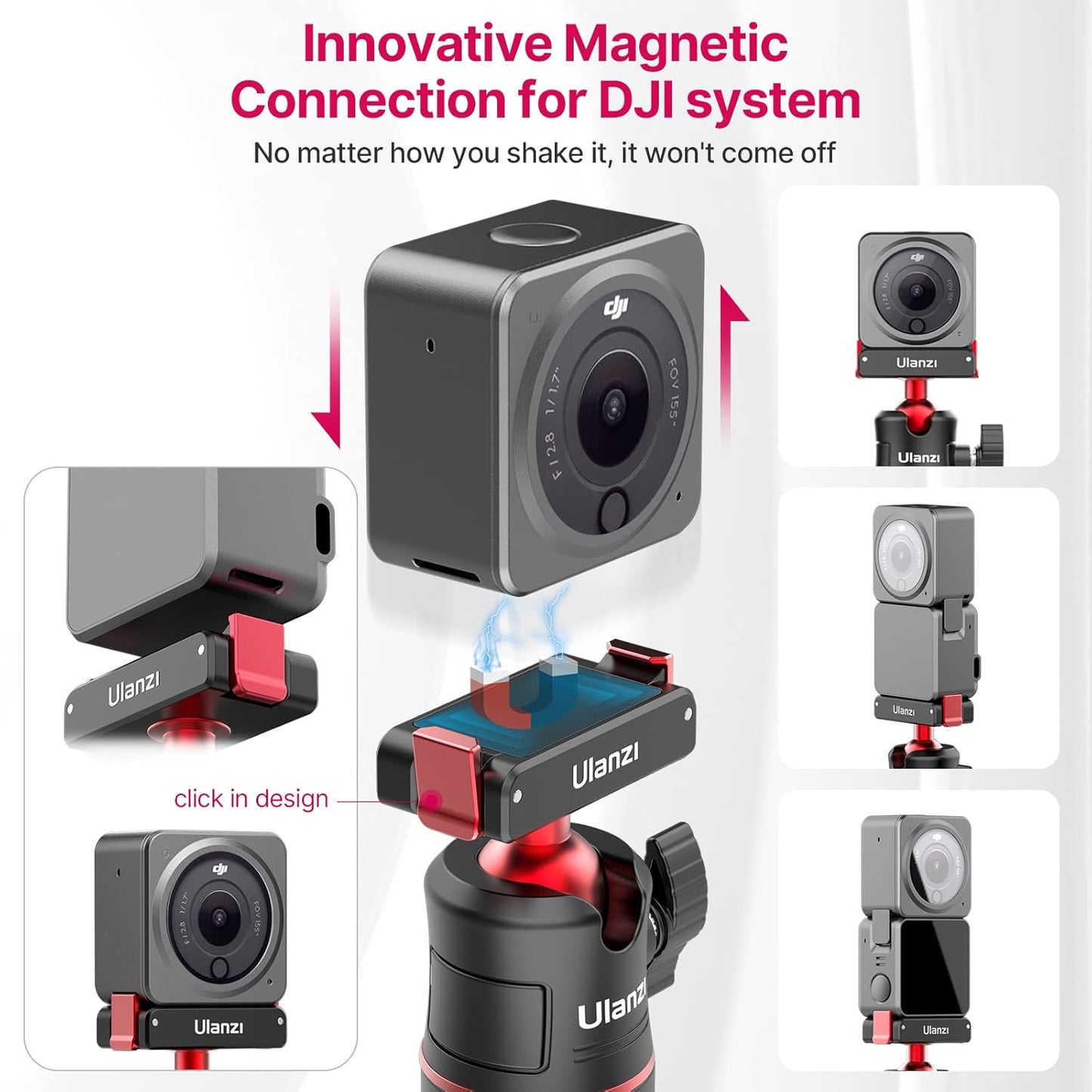 Mini Tripod for DJI Action 2 - MT-50 Small Tripod Magnetic Quick Release 3 Adjustment Extendable Handle Vlog Accessory Tripod Grip for DJI Action 2