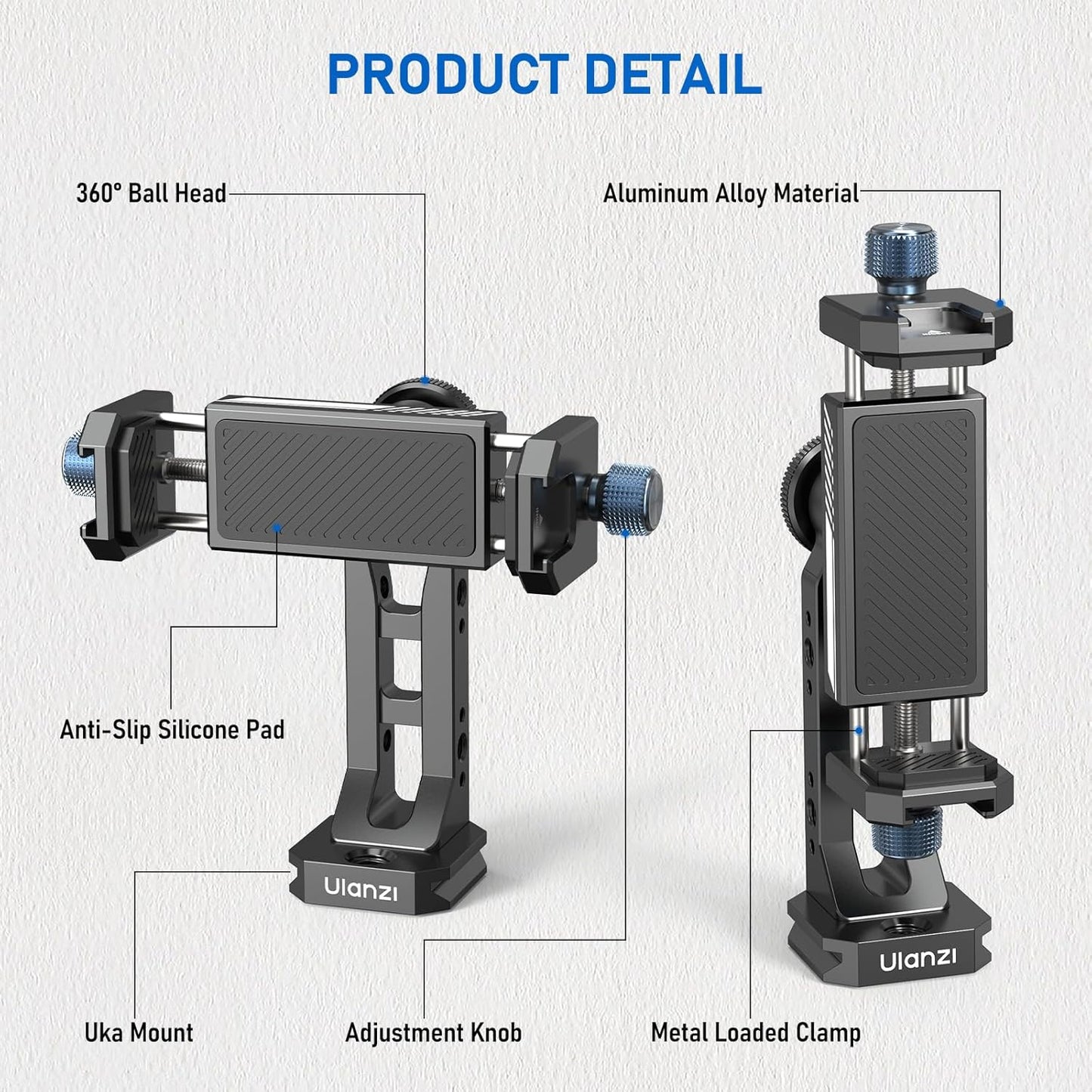 Ulanzi MA53 Phone Tripod Adapter, Arca/UKA, 2 Cold Shoe, 360° Metal Mount