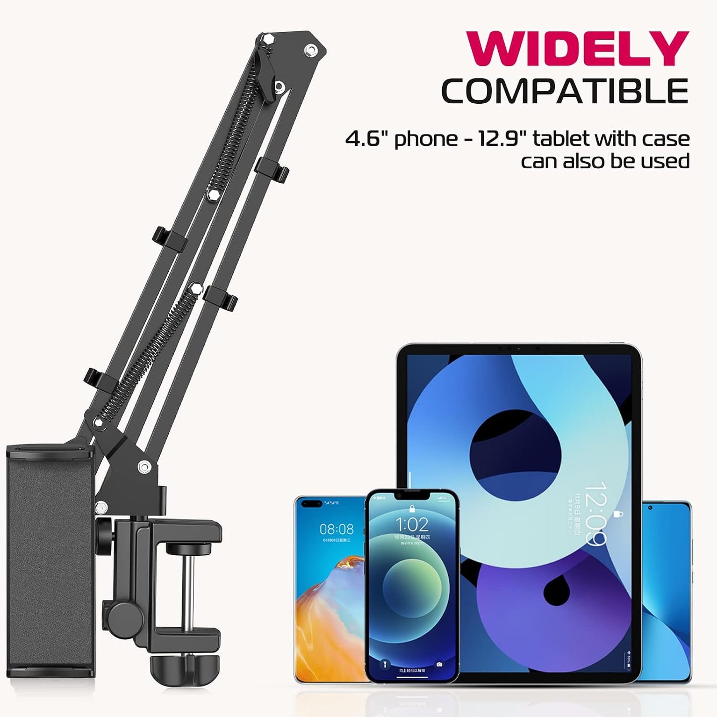 ULANZI T2 Adjustable Tablet Holder, Carbon Steel Desk Clamp for 4.6–12.9" Devices