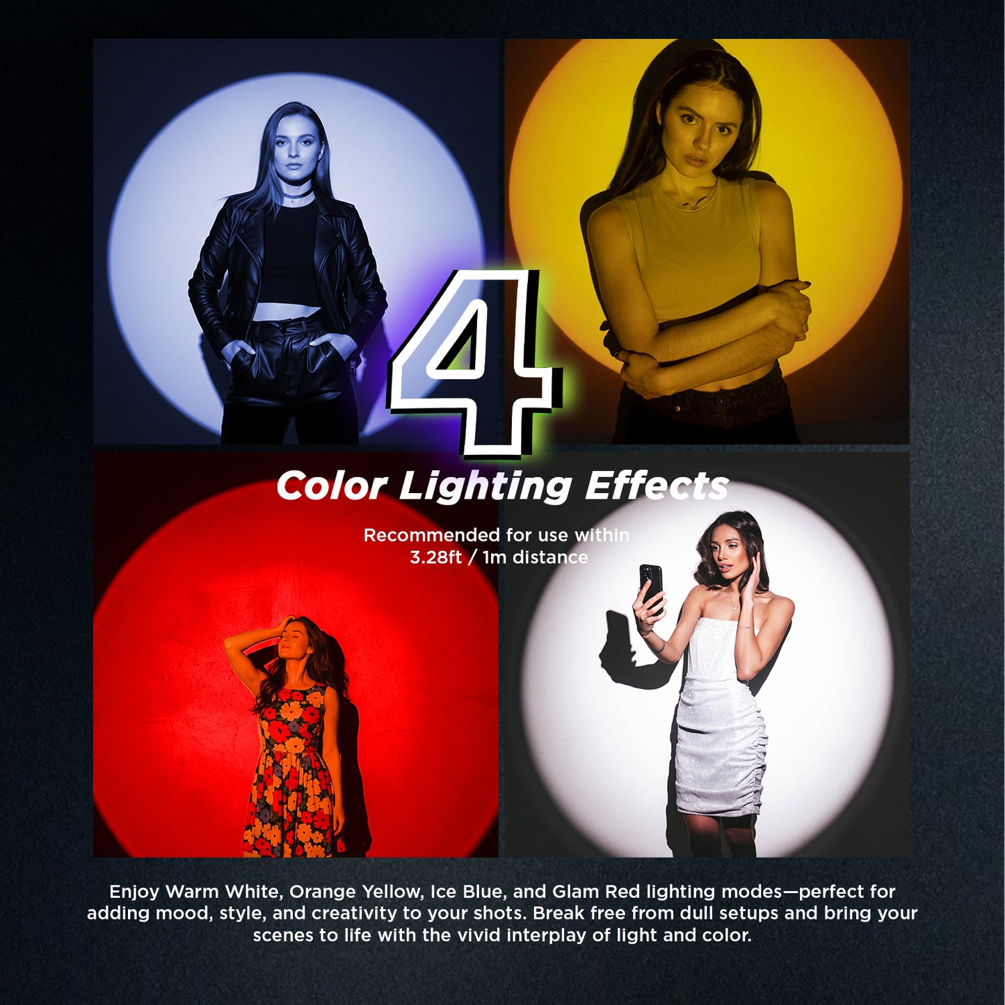 G-Flash 10W RGB LED Light, 7500mAh, 4 Modes, 20 GOBO, USB-C, Dimmable