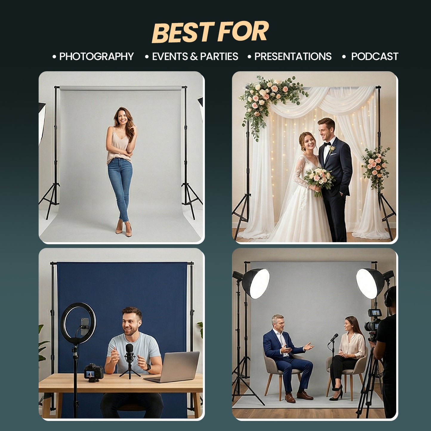 HIFFIN Studio Background Support Kit for Backdrop Photography and Videography (14ft X 10ft) | Portable and Foldable Stand Kit with Carry Bag