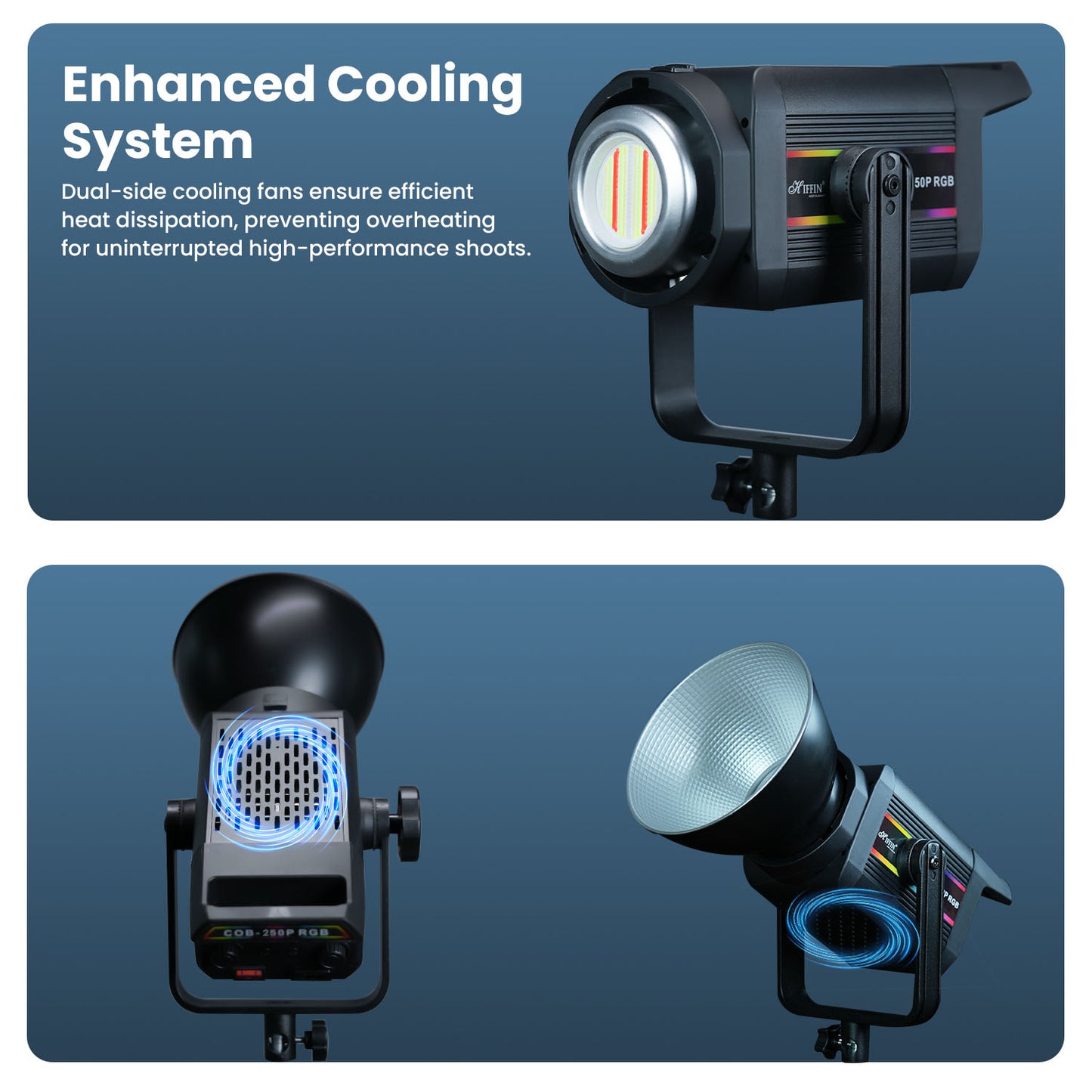 COB-250P RGB LED Video Light 19,800Lm 2800K–6800K 10–100% Dimmable 11 FX Remote Control