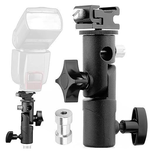 HIFFIN® Branded E Type Camera Flash Speedlite Mount Swivel Light Stand Bracket with Umbrella Reflector Holder Compatible DSLR Flashes Studio Light LED Light
