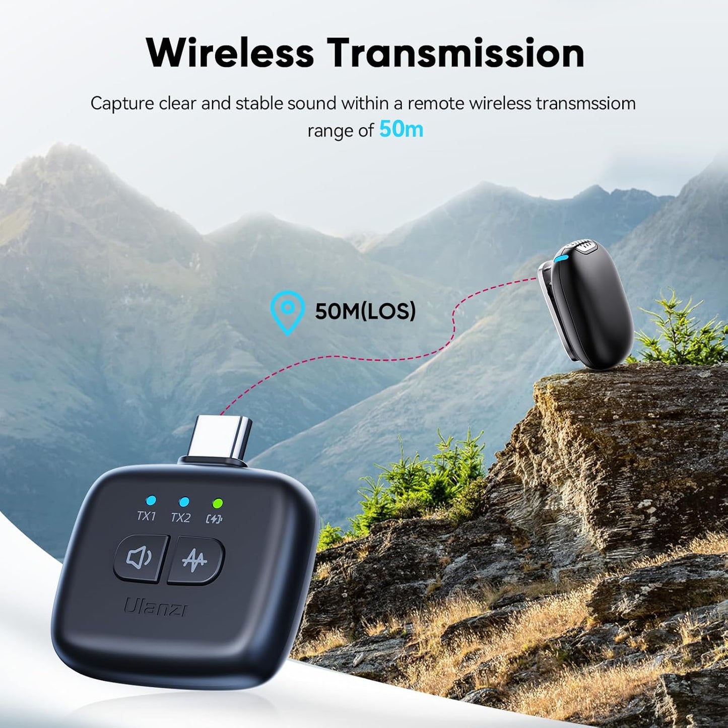 ULANZI A30 Tiny Mic Magnetic, Wireless Lavalier Microphone Mini Size, Noise Cancellation, 164 ft Range, 20H Battery Life, Lapel Microphone for Video Recording, DSLR, iPhones, Android, PC