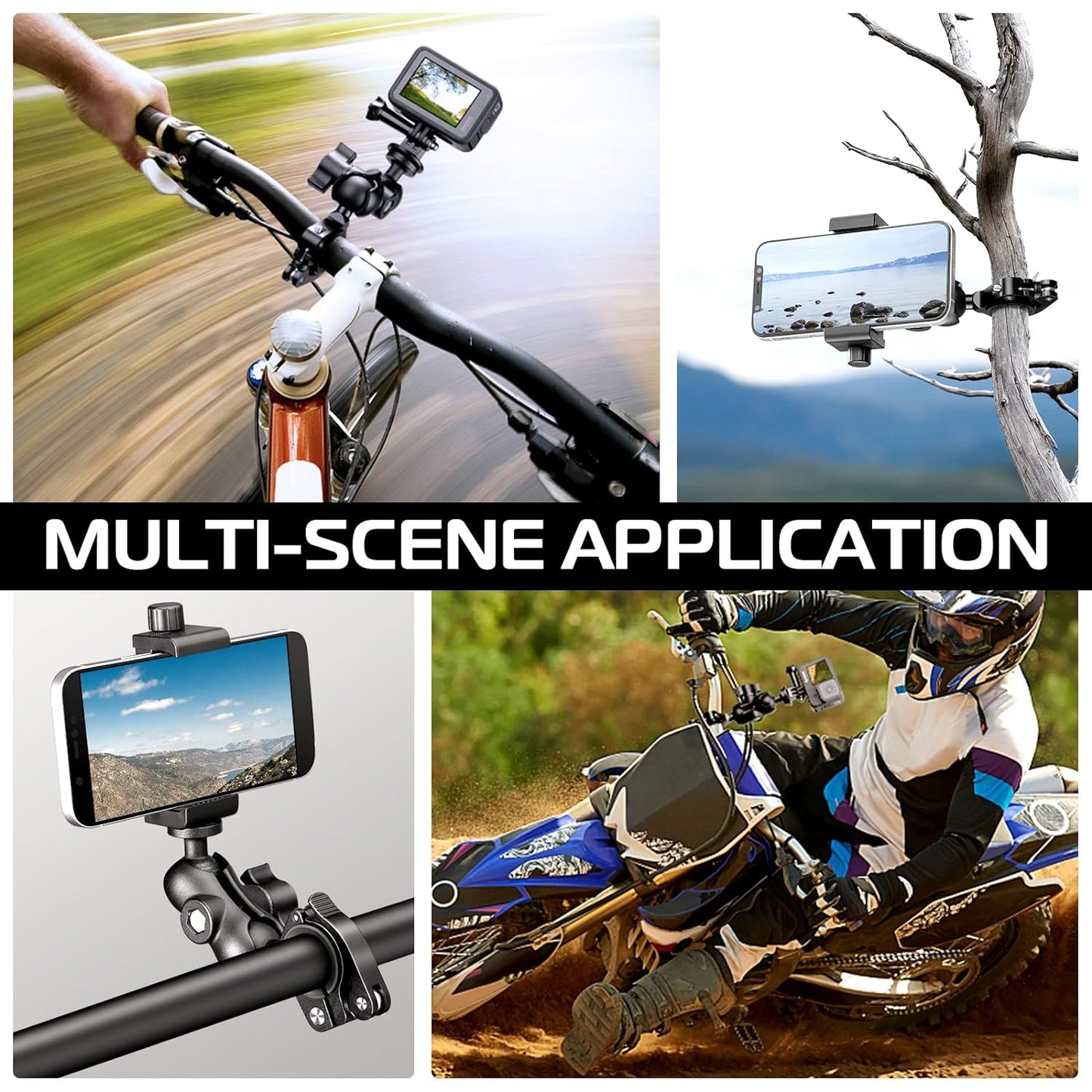 ULANZI MP-5 Aluminum Bike Motorcycle Handlebar Mount for GoPro & Phone, Camera Clamp Mount Accessory with Double Ball Head, Compatible with iPhone Samsung 4.7"-6.4" Phones & Action Cameras