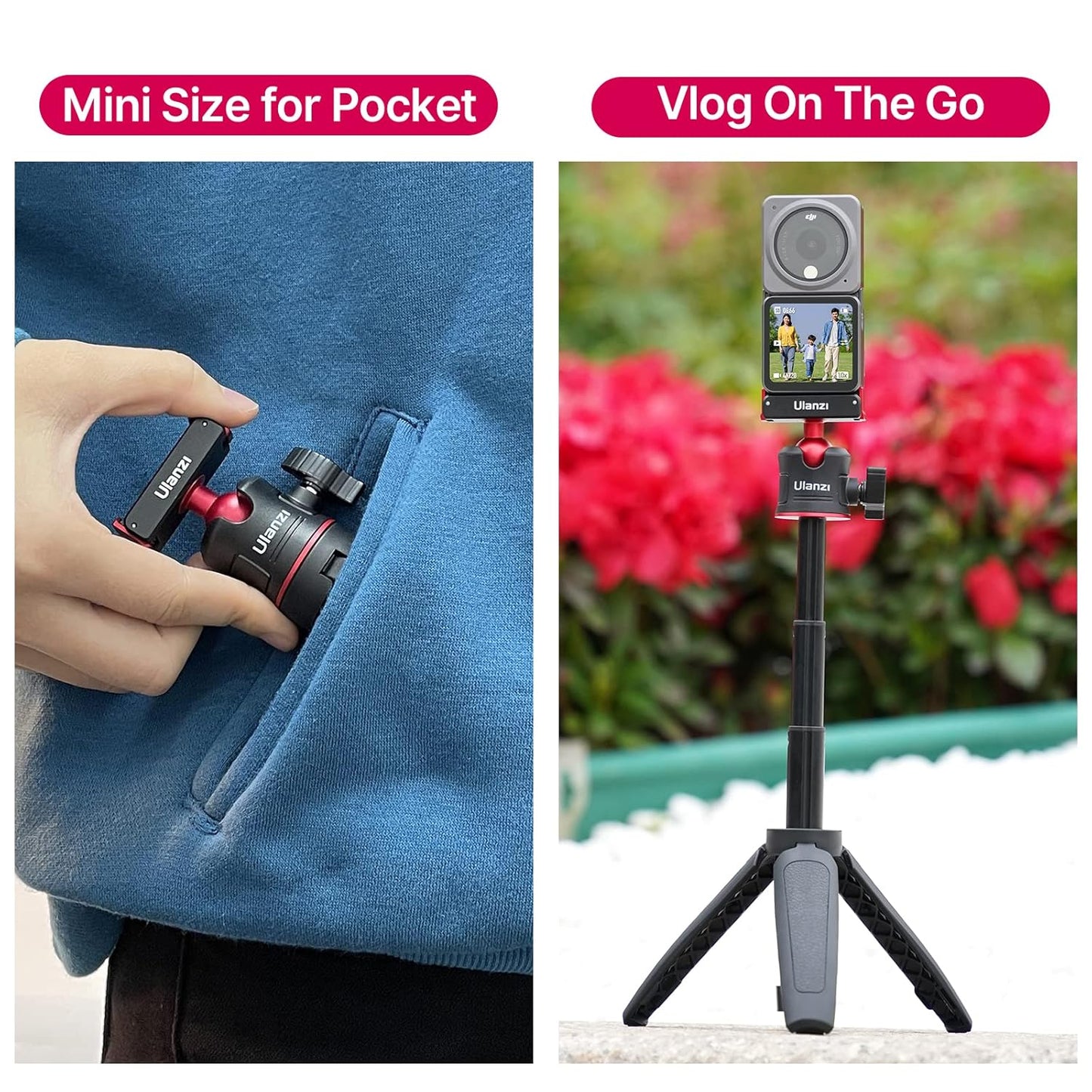 Mini Tripod for DJI Action 2 - MT-50 Small Tripod Magnetic Quick Release 3 Adjustment Extendable Handle Vlog Accessory Tripod Grip for DJI Action 2