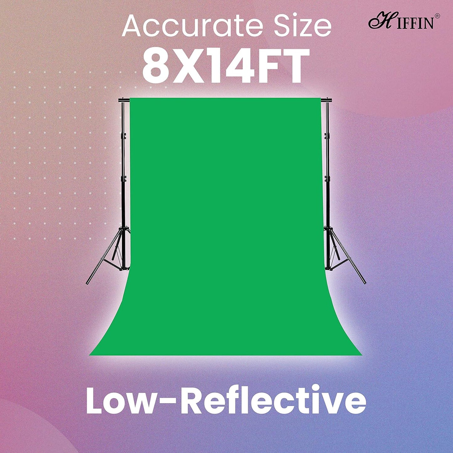 HIFFIN 8x14 Ft, Green Professional Backdrop for Background Photography Background Stand for Photo Light Studio Accurate Size 8x14 Ft