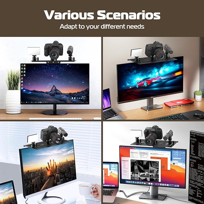 ULANZI LS16 DSLR Monitor Top Shelf for VESA Arm, Camera Mount Clamp for Light, Webcam, Mic, Replace Clamp Tripods for Camera Desk Mount, for Live Stream, Video Conferencing, YouTube, TikTok