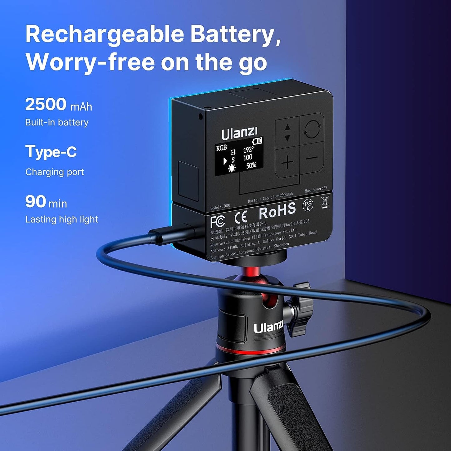 ULANZI VL49 Pro RGB Video Light, 2500-9000K, Dimmable LED Panel, Magnetic