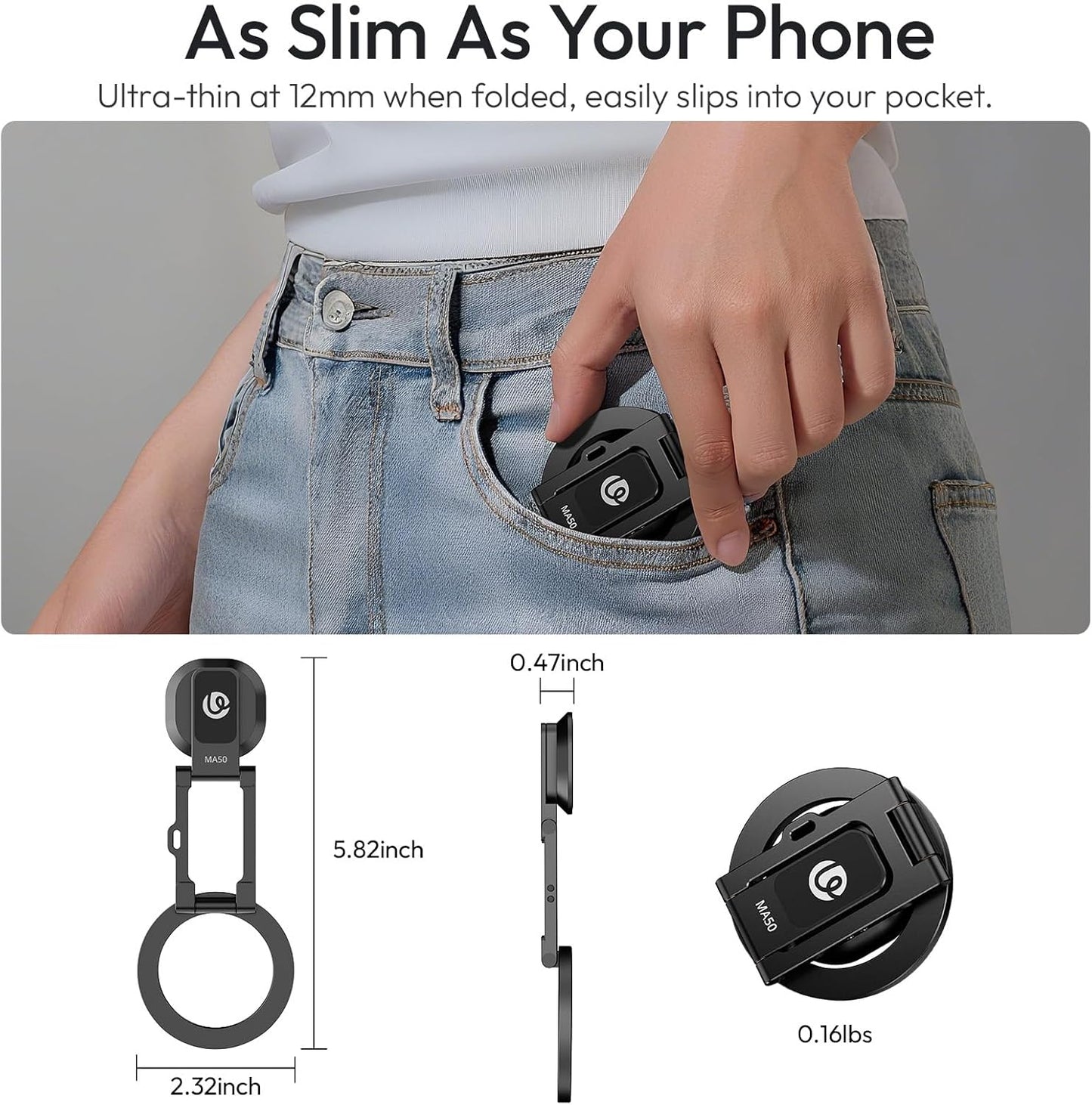 MA50 Magnetic Phone Holder for Magsafe, Aluminum Tripod Stand 1/4" Screw Hole