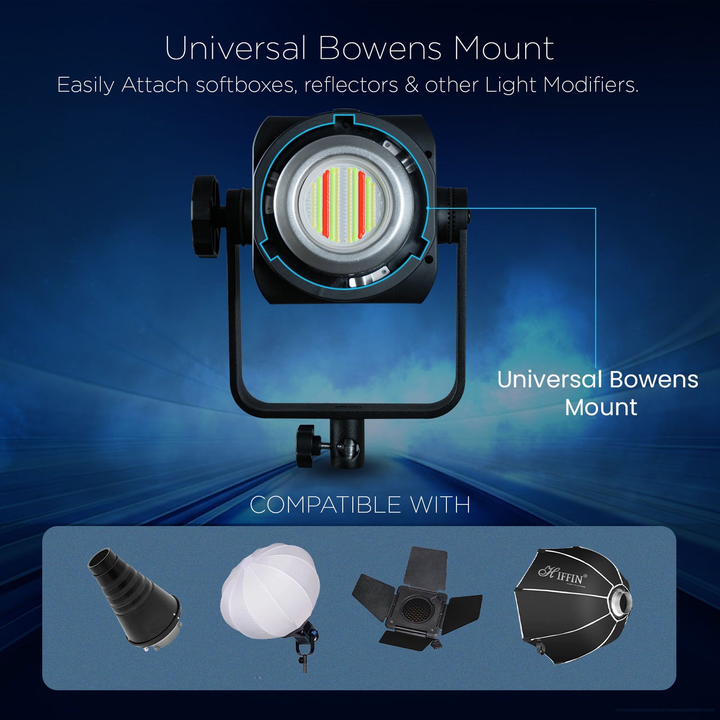 COB-250P RGB LED Video Light 19,800Lm 2800K–6800K 10–100% Dimmable 11 FX Remote Control