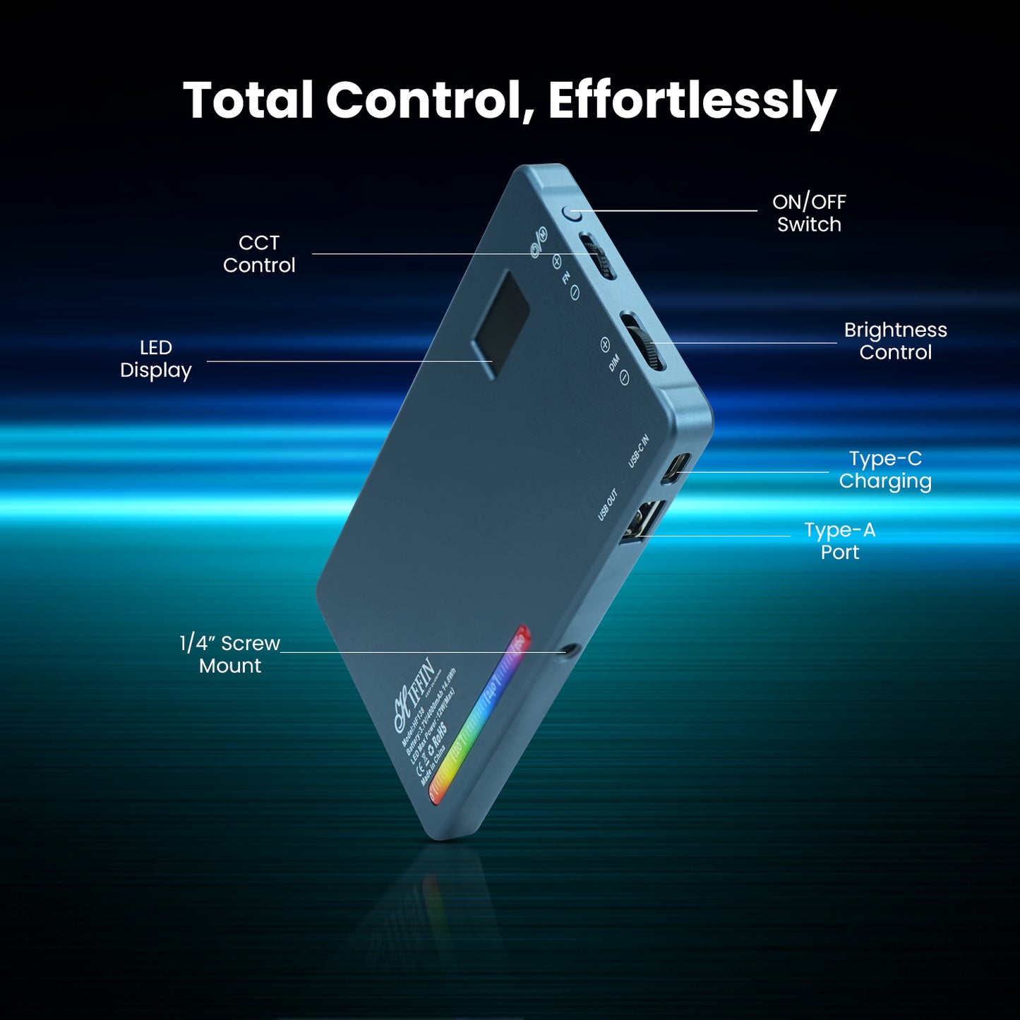 Pro RGB Video Light, 21 Modes, 4000mAh, 2500K-9000K, 12watt