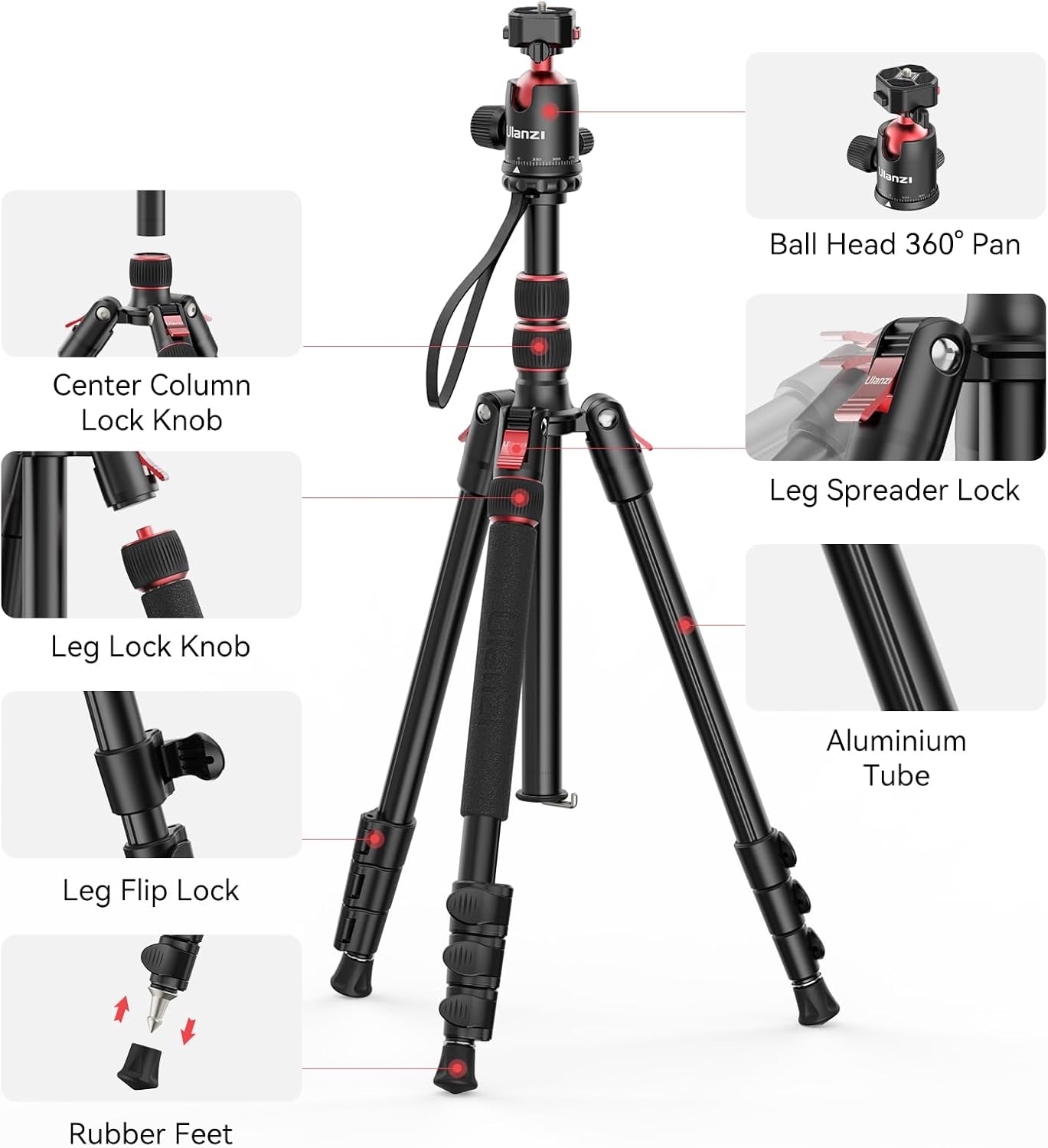 ULANZI TT31 72.4" Tripod/Monopod, 33lb Load, QR Plate, 360° Head for DSLR/Video