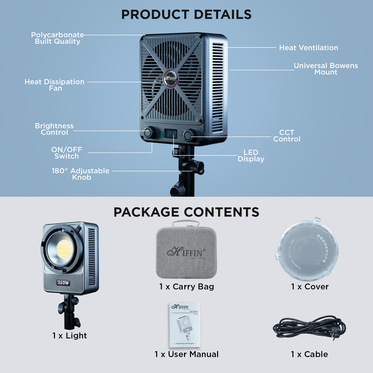 HF-350PRO Wonder Series 350W Bi-Color Light | 25,800lm | CRI 95+ | CCT 2700K-6500K | Bowens Mount | App Control