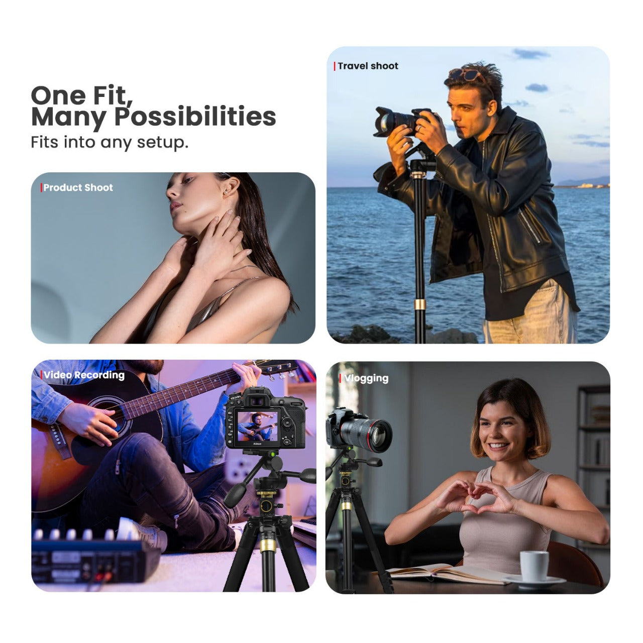 Professional Portable Tripod Monopod with 3 Way Pan Head