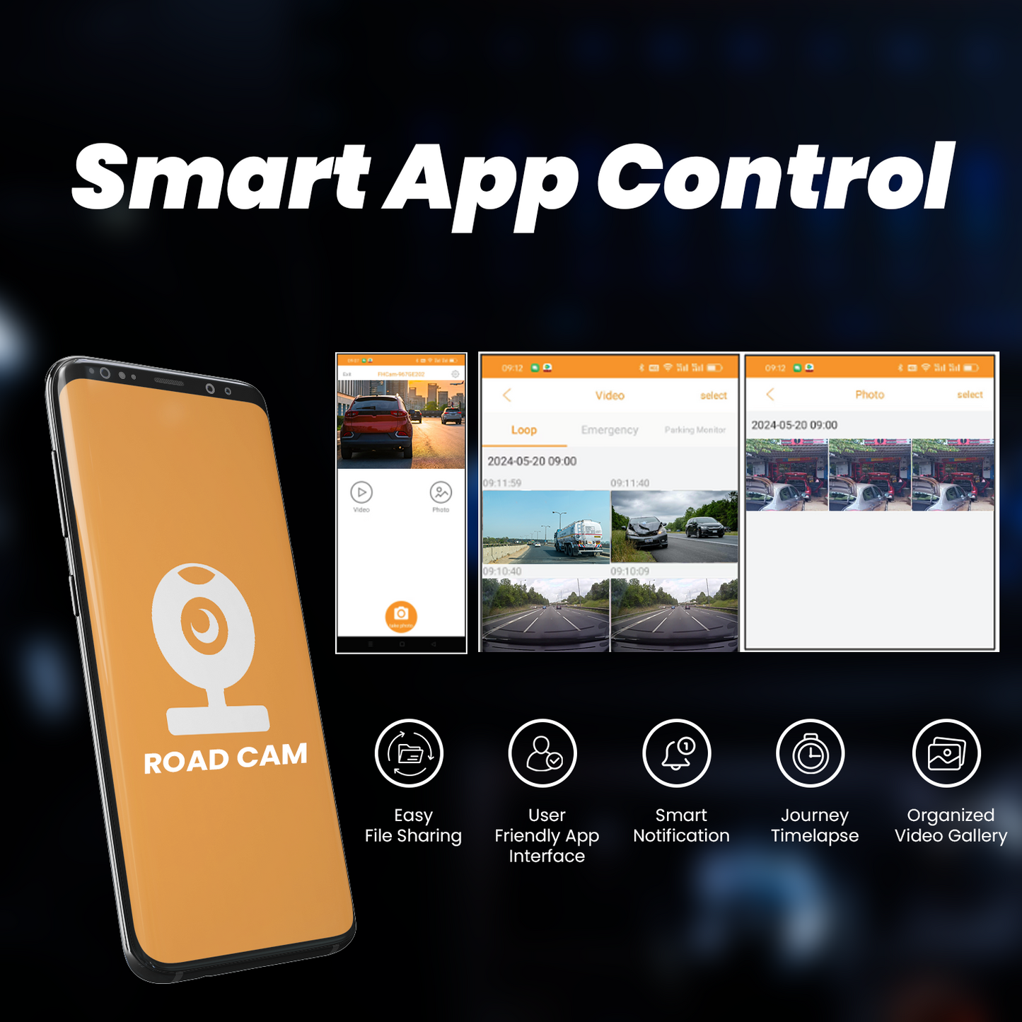 RoadCam X2 4K Front + 1080P Rear Dashcam, Night Vision, WiFi, G-Sensor