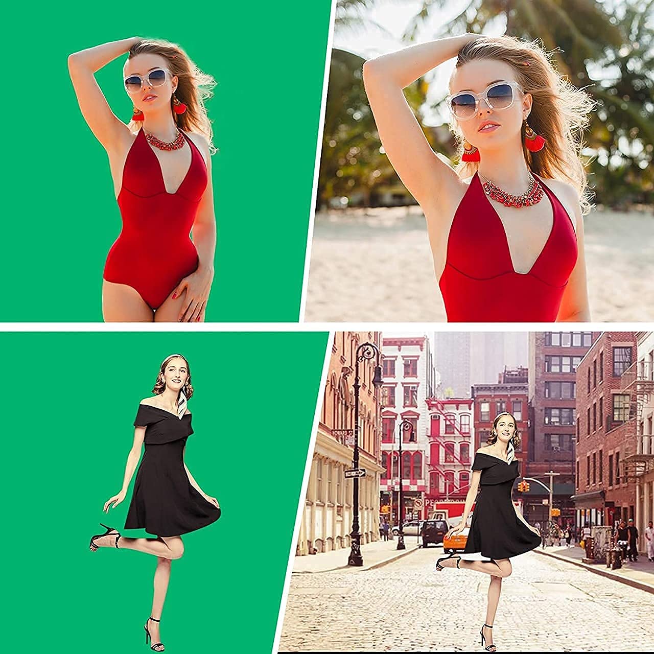 HIFFIN® 2 in 1 Photography Backdrop 8x12ft Green & Black with 9x9ft Backgroud Stand Kit Washable Background Screen Carry Bag, (B01 + 2 in 1 Black & Green Backdrop)