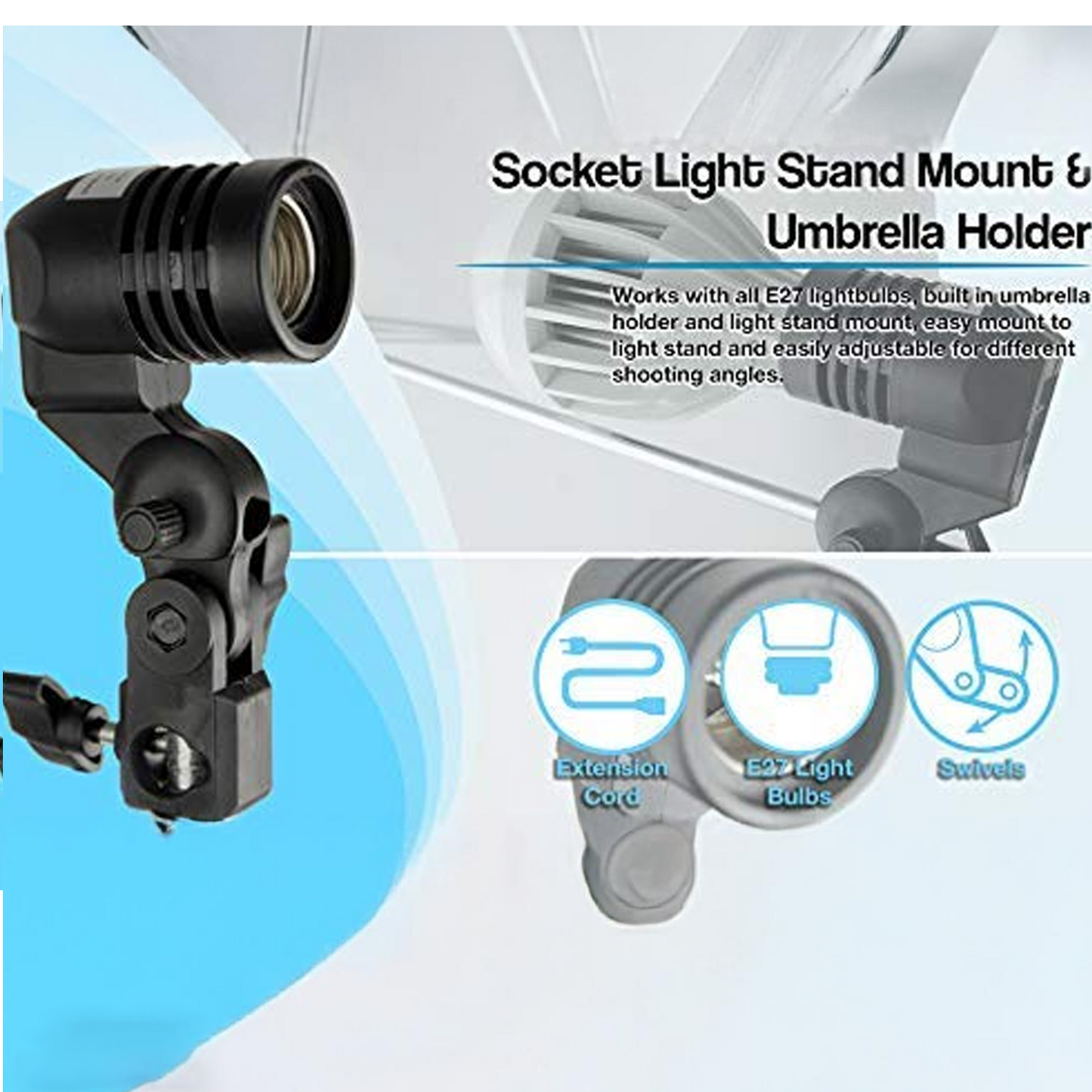 HIFFIN® Imported Photography Photo Light Lamp Bulb Single Holder E27 Socket Bracket Studio EU Plug