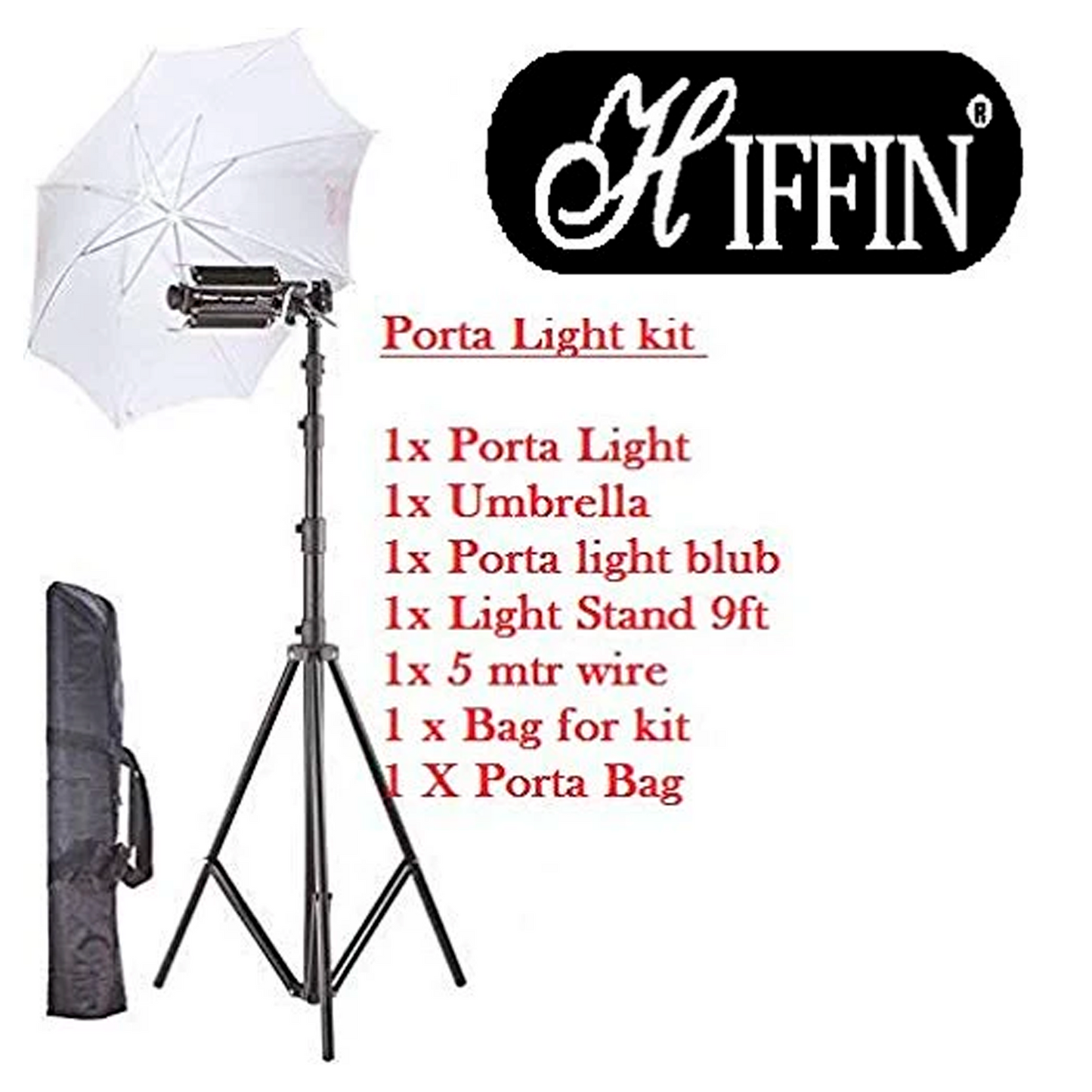 HIFFIN® Porta Kit 1000w Light with 9 feet Light Stands and Umbrella Lights for Video & Still Photography SS2 Bag Free for Porta KIT (Porta Light KIT Set of 1)