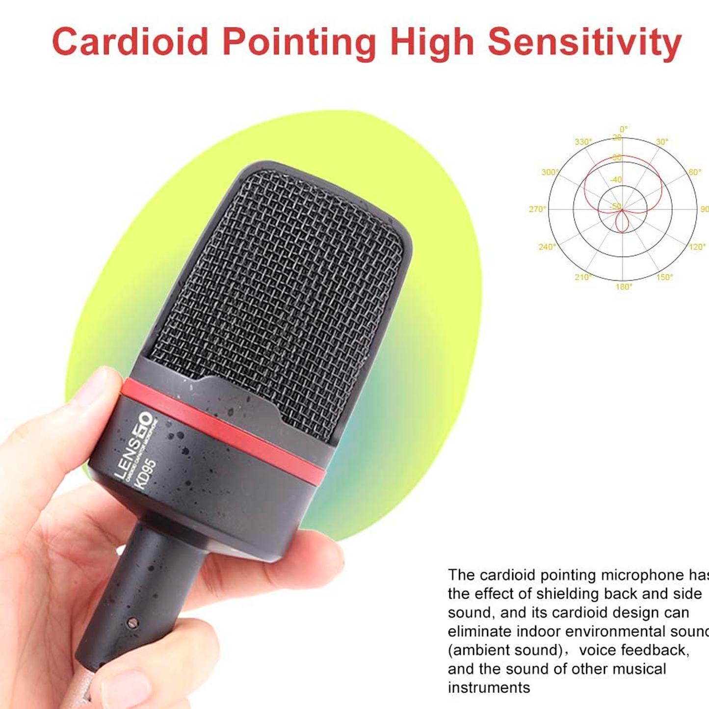 LENSGO KD95 Professional Cardioid Capaitor Studio Condenser Microphone Mic with XLR to 3.5mm Cable for Podcasting, Streaming, Vocal Recording, Singer, Podcaster, Skype, YouTube (Black)