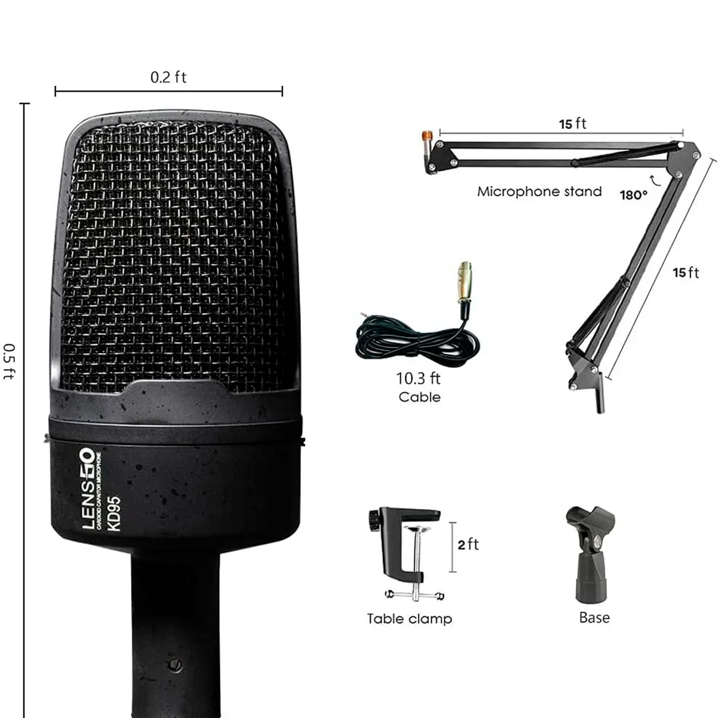 LENSGO KD95 Professional Cardioid Capaitor Studio Condenser Microphone Mic with XLR to 3.5mm Cable for Podcasting, Streaming, Vocal Recording, Singer, Podcaster, Skype, YouTube (Black)