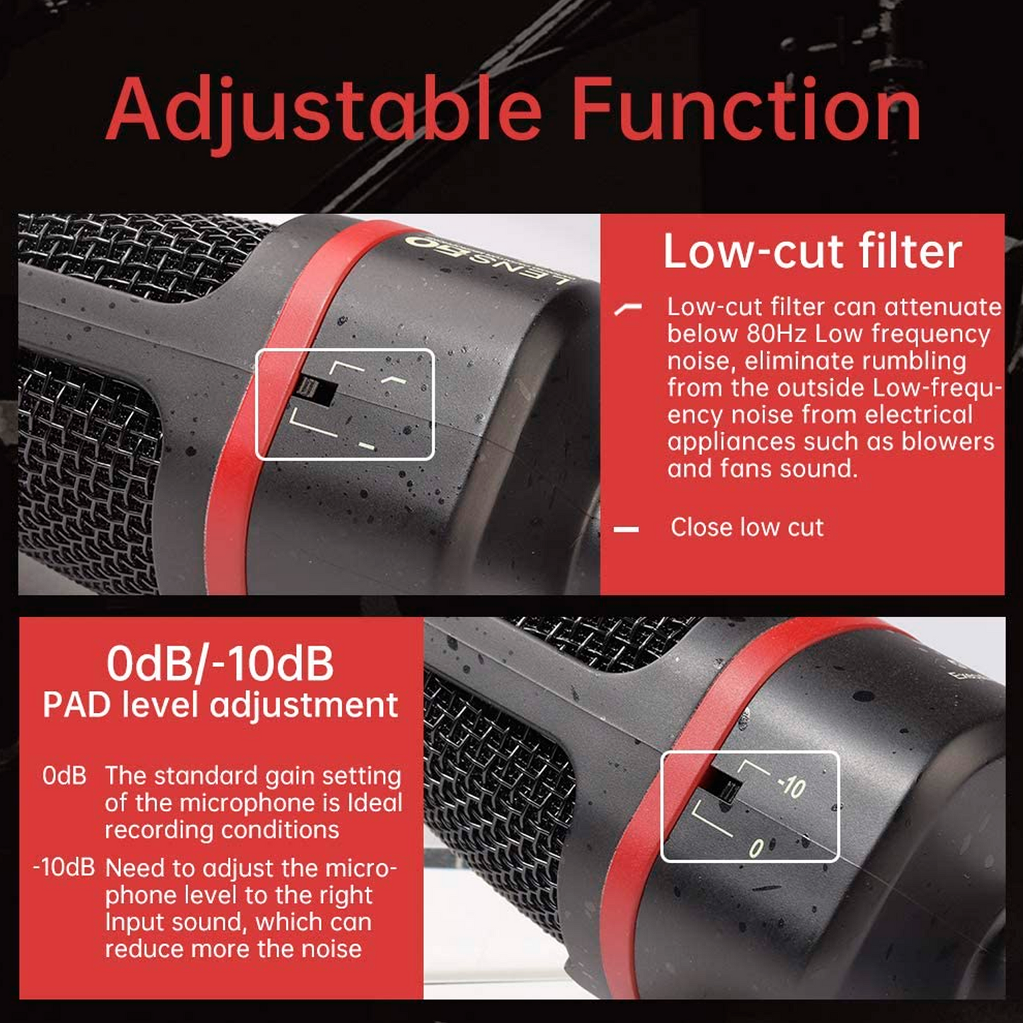 LENSGO KD95 Professional Cardioid Capaitor Studio Condenser Microphone Mic with XLR to 3.5mm Cable for Podcasting, Streaming, Vocal Recording, Singer, Podcaster, Skype, YouTube (Black)