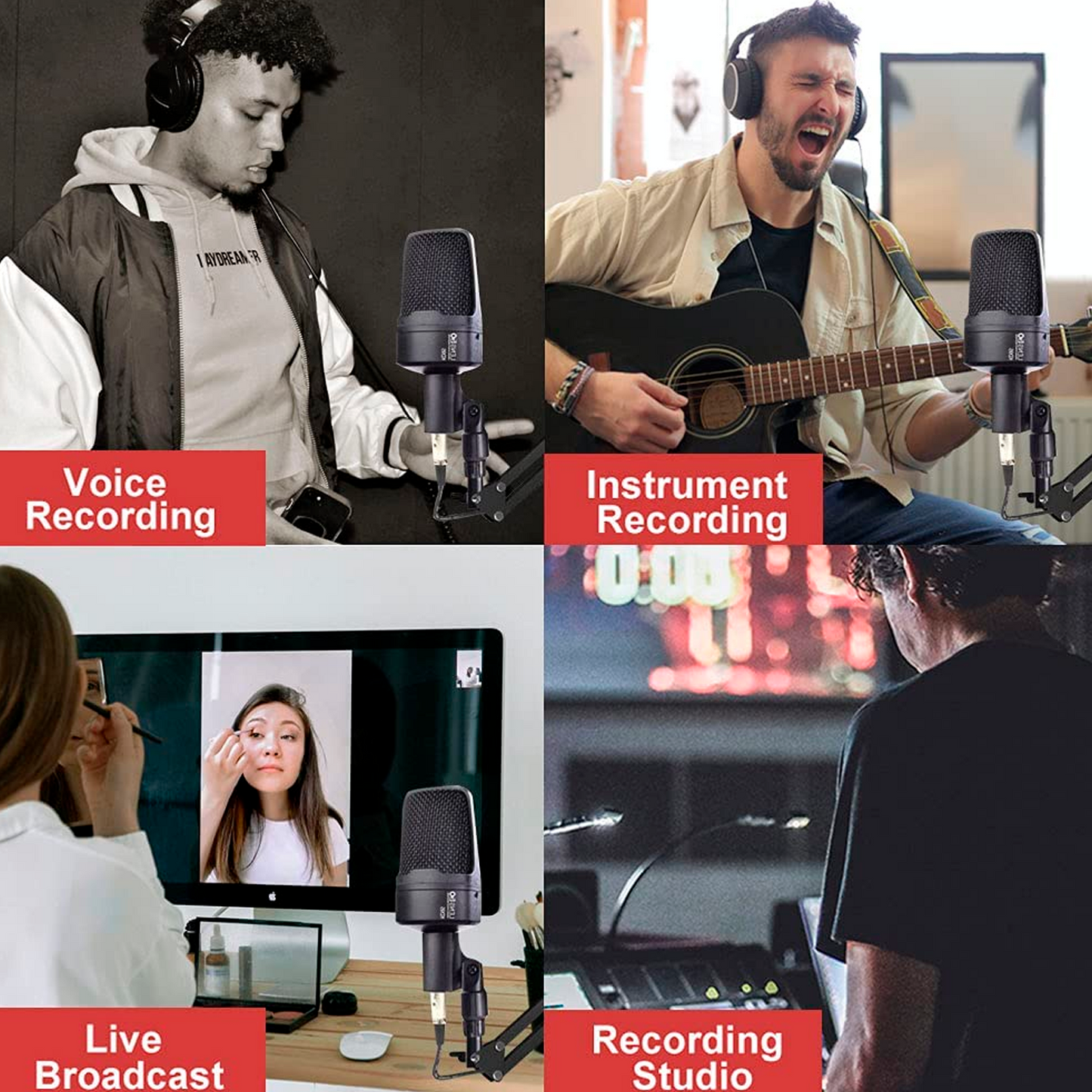 LENSGO KD95 Professional Cardioid Capaitor Studio Condenser Microphone Mic with XLR to 3.5mm Cable for Podcasting, Streaming, Vocal Recording, Singer, Podcaster, Skype, YouTube (Black)