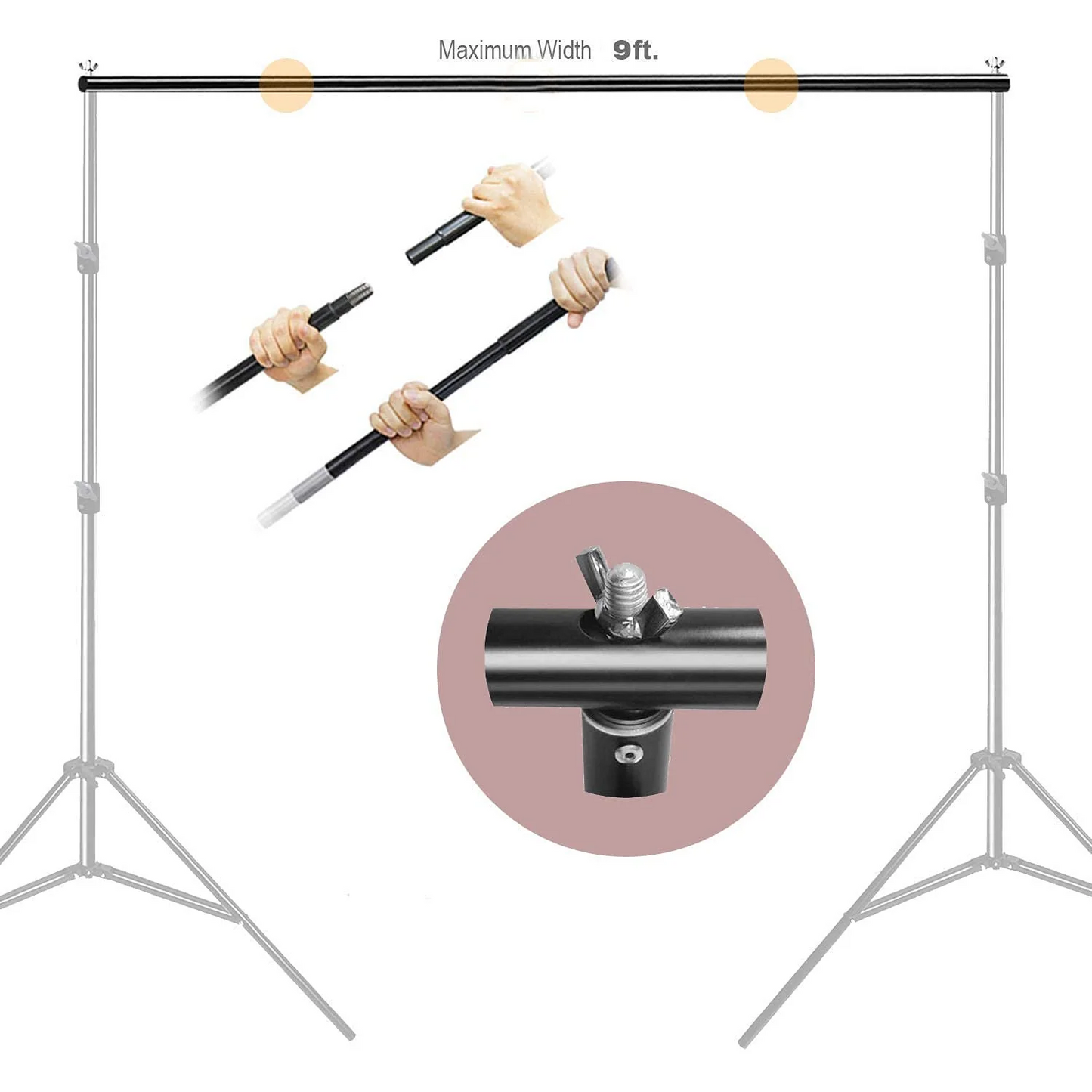 HIFFIN® Curtain Rods with Conversion Adapter Convert The Light Stand into a Background System 3 Feet Each Rod 3 Pcs Set (Curtain Rods with conversion adapter)