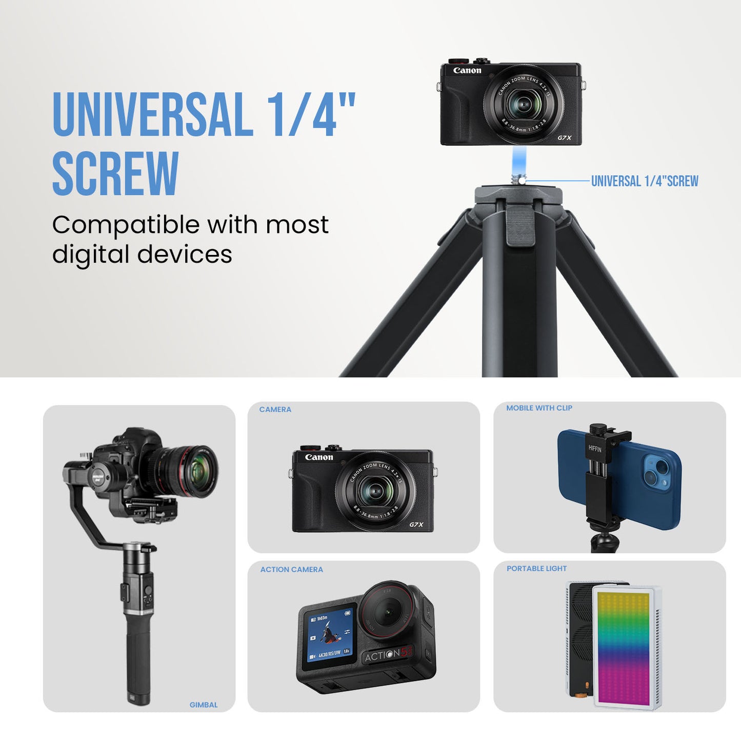Gimbal Tripod Stand with 1/4" Screw for DSLR, Phone, Webcam & More
