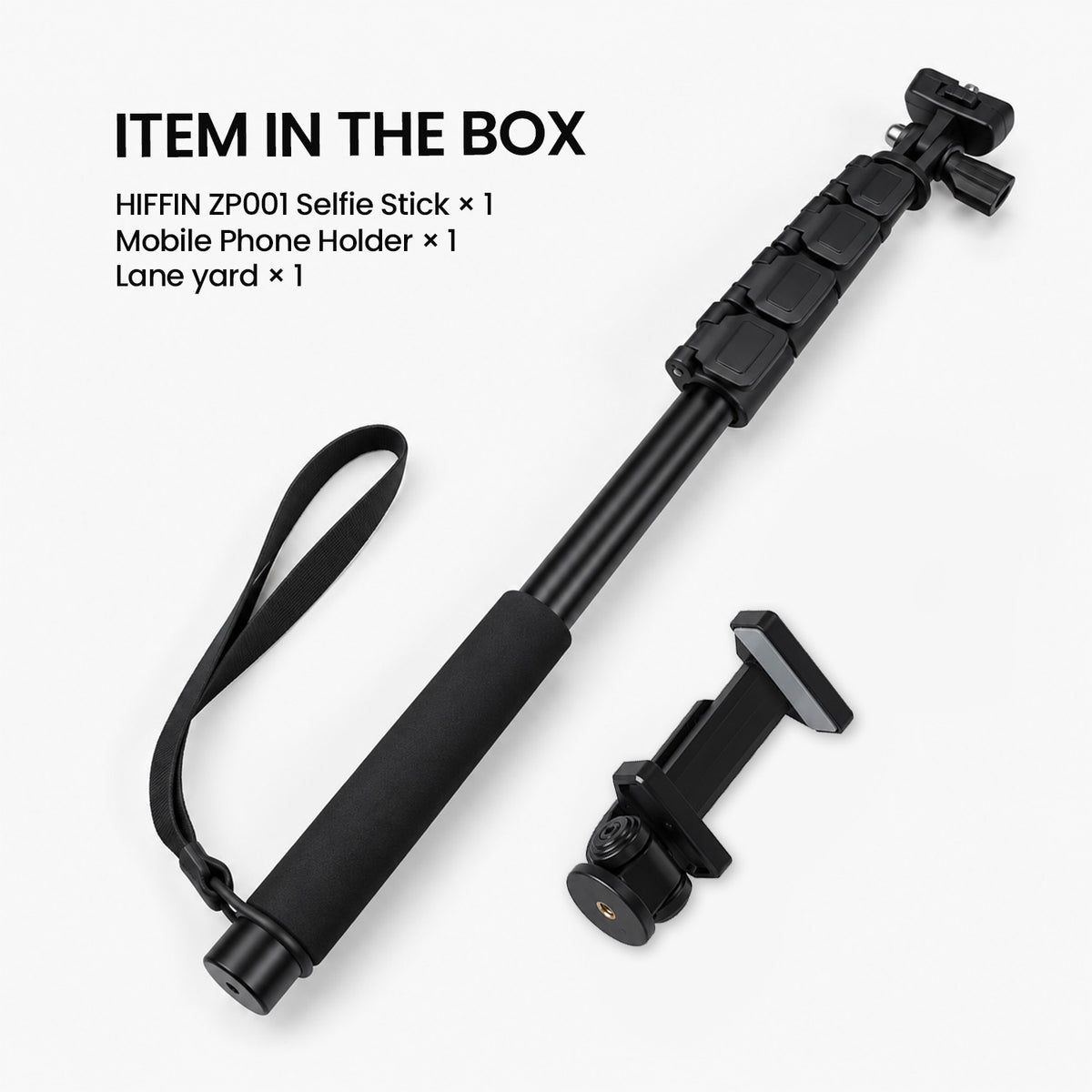 ZP001 5Ft Extendable Selfie Stick, 153cm 5-Section Monopod, 1/4" Screw & Shoe Mount, Mobile/GoPro Holder, Black