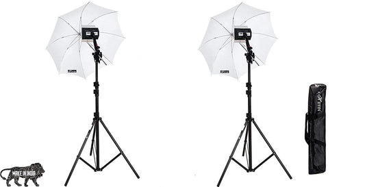 HIFFIN® Studio Home 33 Umbrella Stand Setup with Sungun Pro Bracket Umbrella Adapter B-Bracket and Stand Double Set with Continuous/Video Light with 1000 Watt Halogen Tube B4 Light kit Set of 2