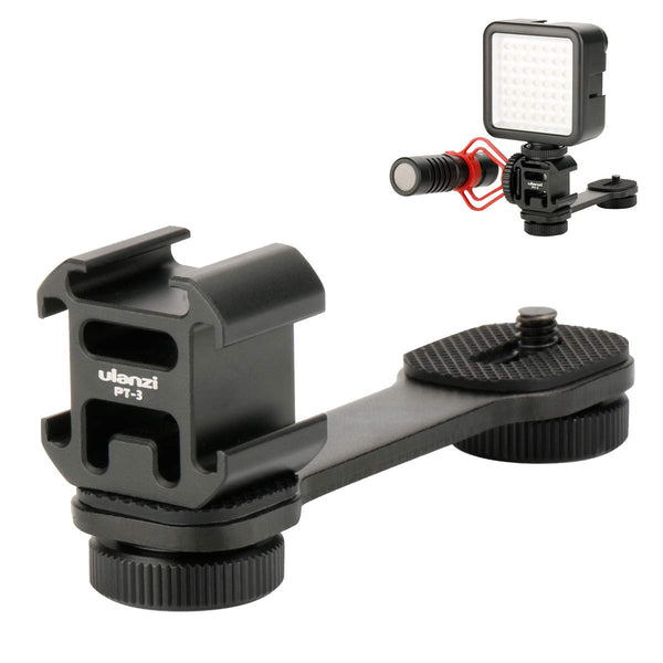 ULANZI PT-3 Aluminum Triple Cold Shoe Mount Adapter Vlog Video Microphone Extension Bar for Zhiyun Smooth 4 DJI Osmo Pocket Osmo Mobile 2/Osmo Mobile 3 Feiyutech Vimble 2 3-Axis Gimbal Accessories