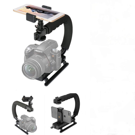 HIFFIN® 3 in 1 Universal Stabilizer C-Shape Bracket Video Handheld Grip + Ball Head hot Shoe Adapter + Mobile Phone Clip Holder for 4in1 DSLR Camera +Camcorder +Smartphone Video Rig Mount Fit