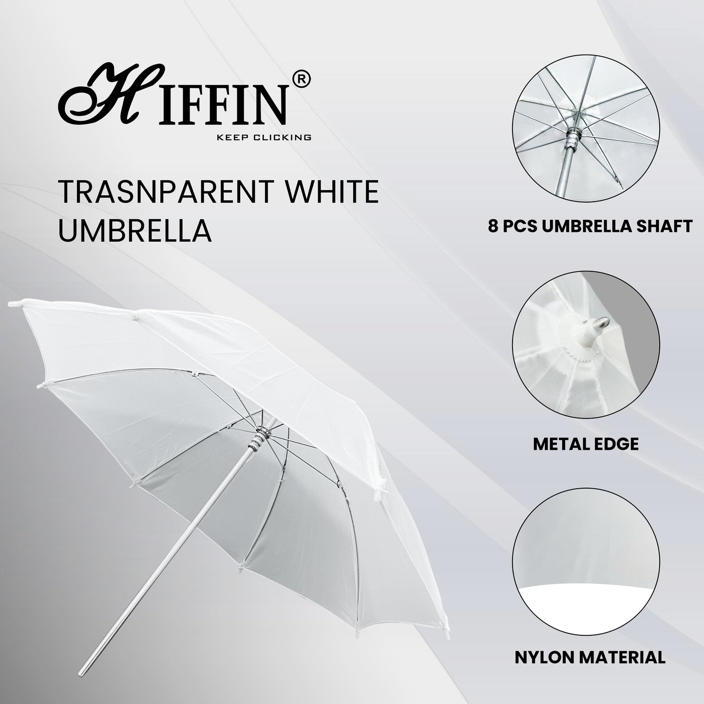 HIFFIN® Professional White Umbrella 100cms 36 inch/91cm for Photography Studio LED Video Light Flash Camera Flash Video Light Stand