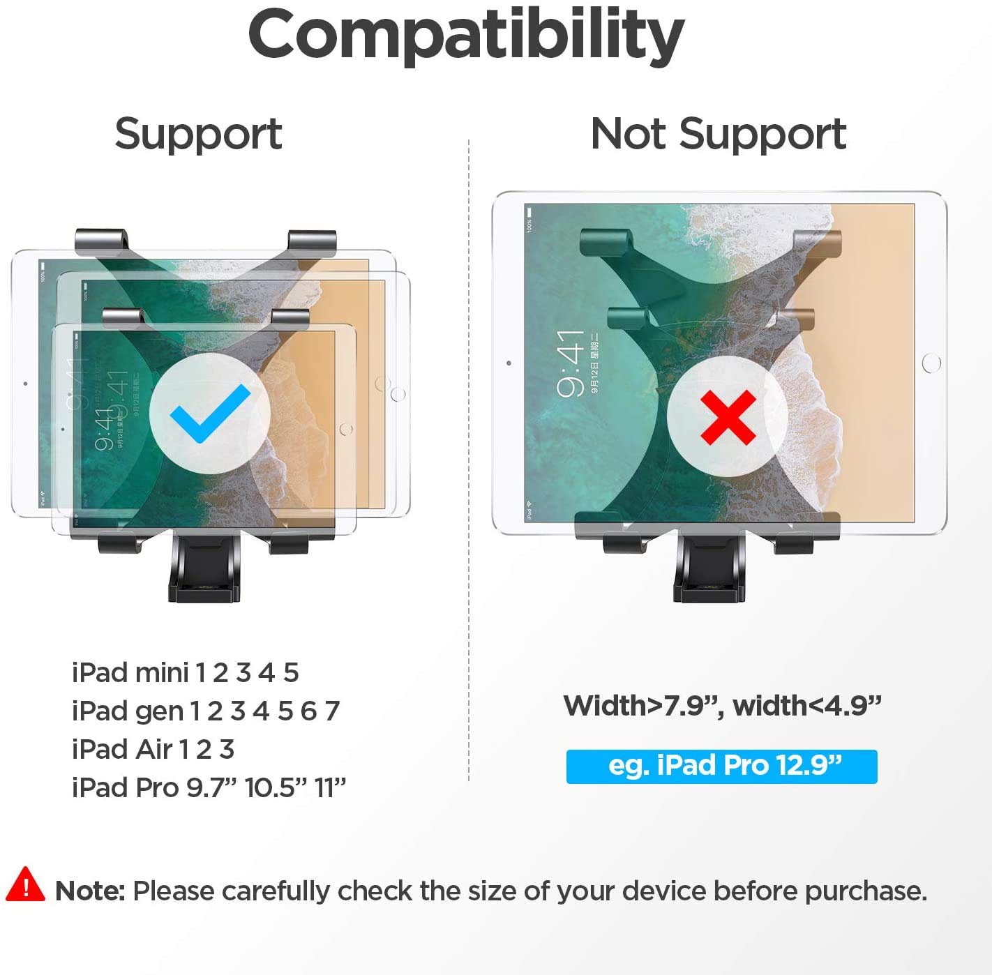 HIFFIN® iPad Tripod Mount Adapter Universal Tablet Holder Fits Ipad Air, Mini, Surface, Nexus and Most Tablets, Use on Tripod, Monopod, Selfie Stick, Tabletop Tripod Stand (IPAD Holder)