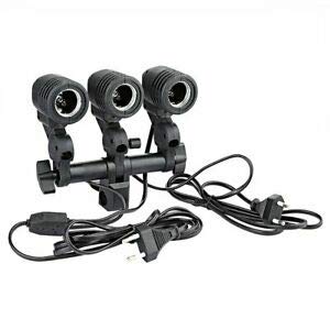 HIFFIN® Photography Studio Swivel 3 Lamp Bulb Holder E27 Socket Flash Swivel Adapter for Photo Video Studio Softbox Video Light - Black