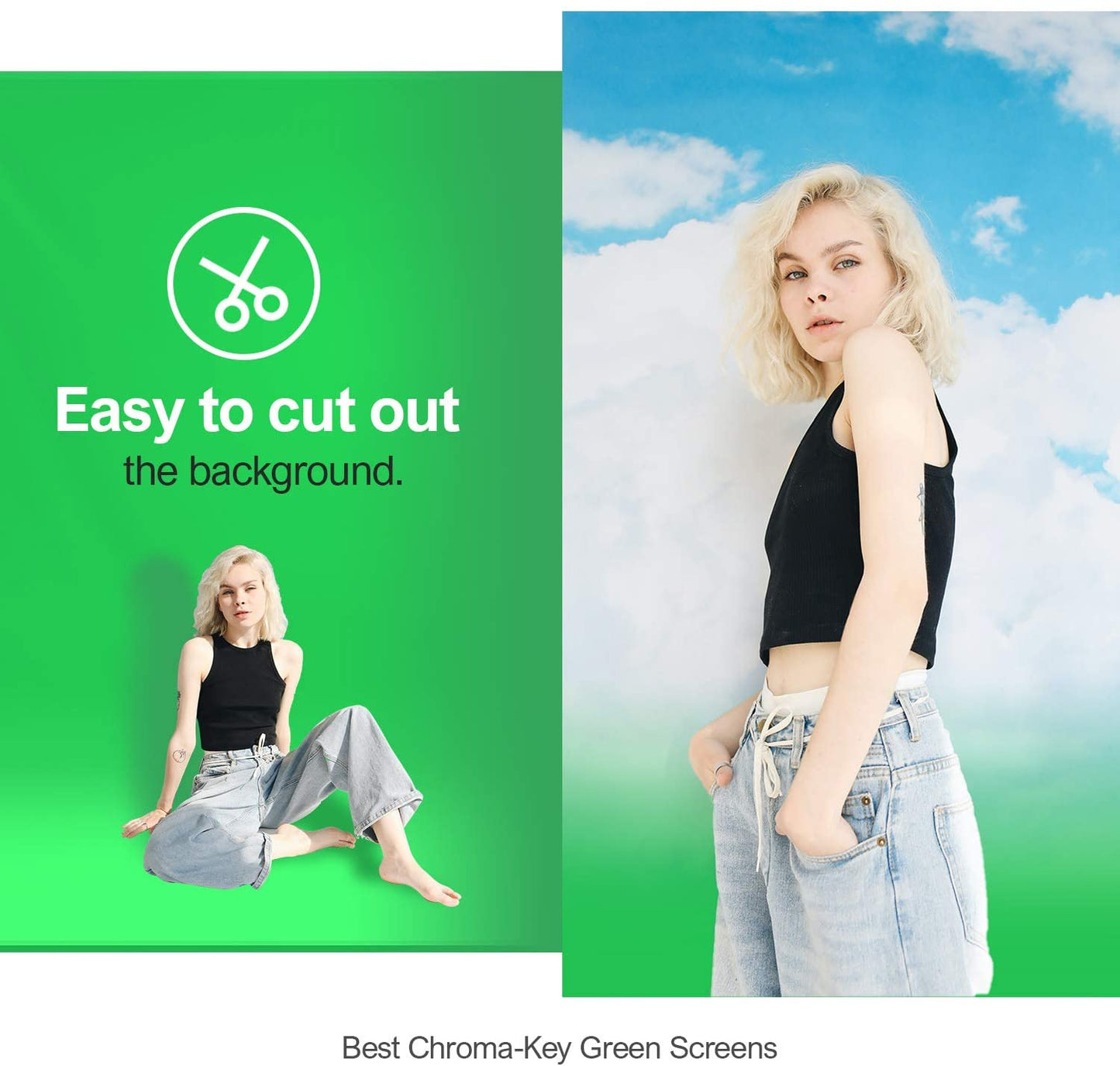 HIFFIN® 8 x 12 FT 3 PCS | Black | White | Green LEKERA Backdrop Photo Light Studio Photography Background